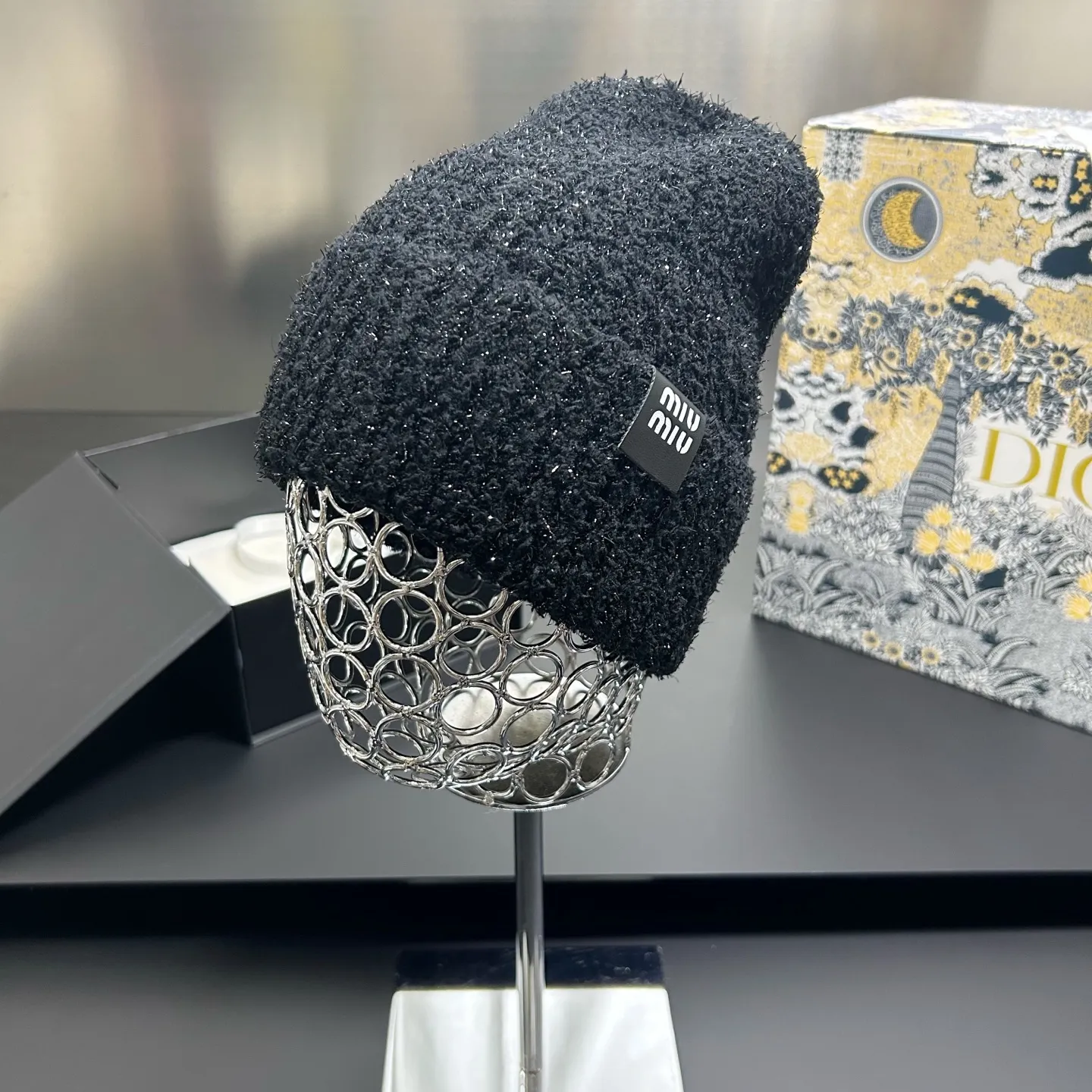 High-end bright silk woolen hat miumiu