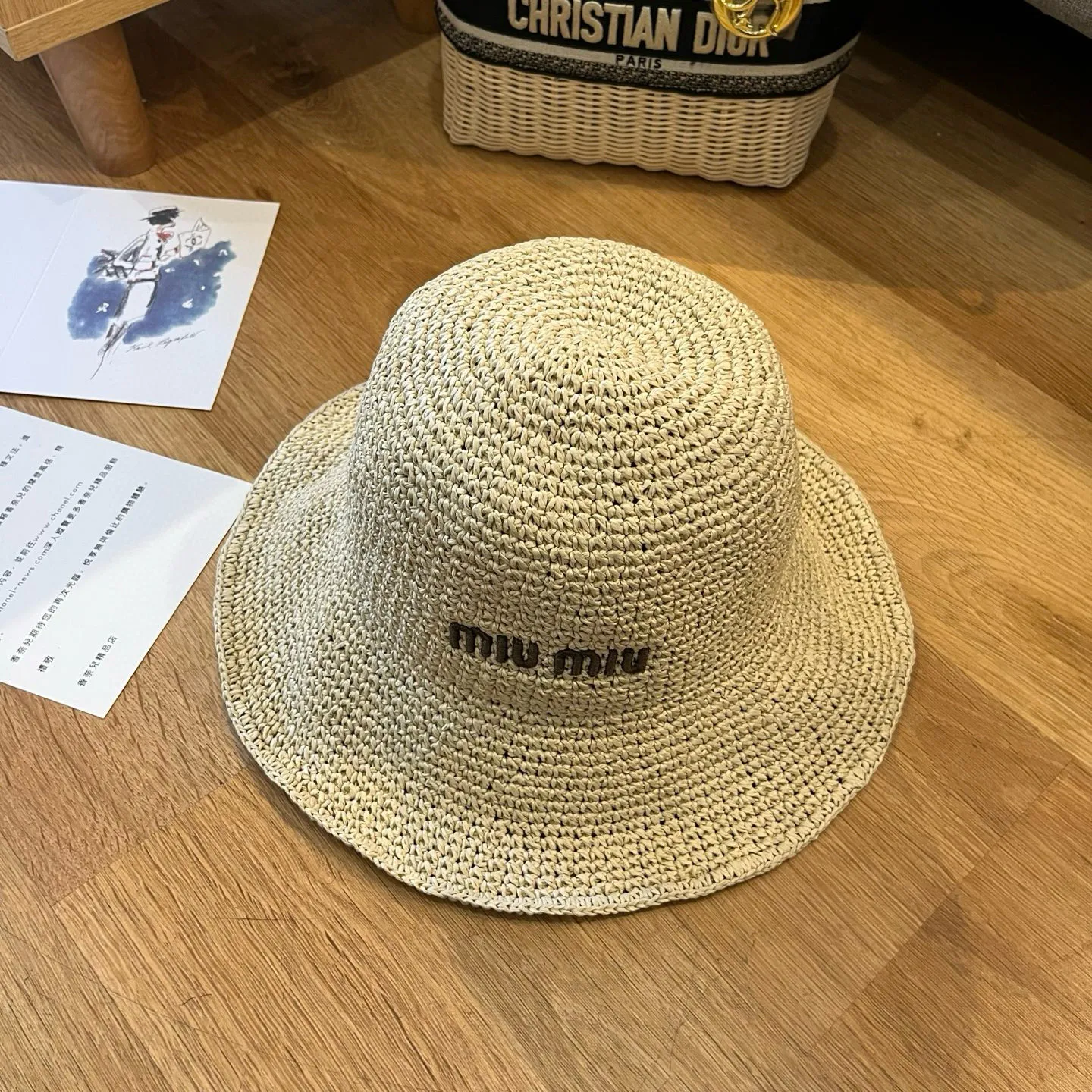 💰100¥ miumiu 2025 summer folding straw hat, pure crochet, head circumference 57cm, foldable