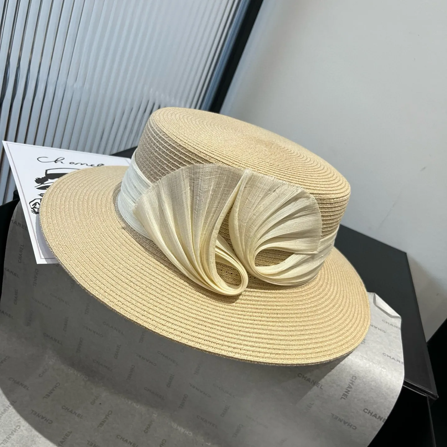💰180¥ miumiu flat top hat, organza accessories, head circumference cm
