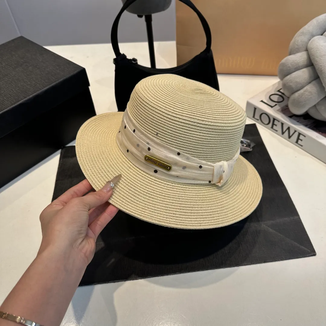 P90 miumiu straw hat, lady style round hat, high-end customization, head circumference 57cm