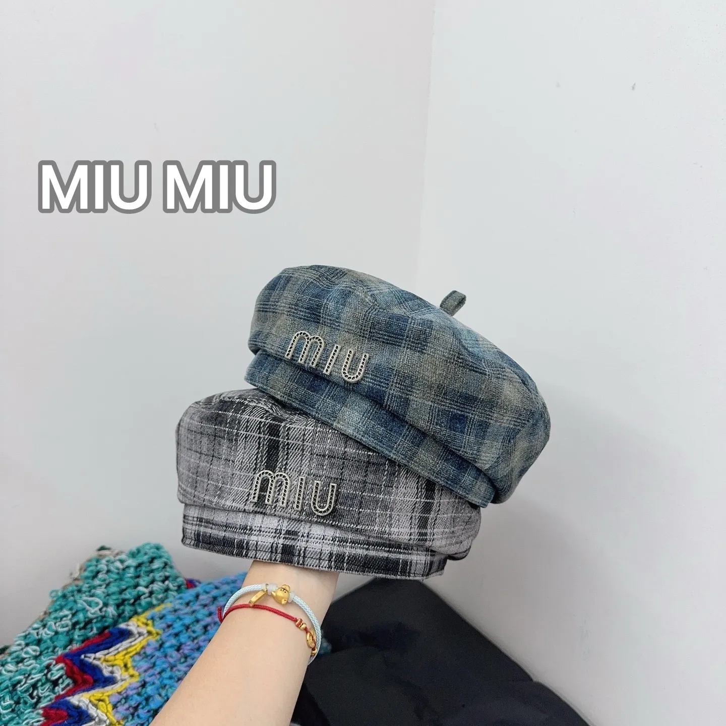 🆕 miumiu Korean style atmospheric plaid fabric, very white color! New beret 🩶