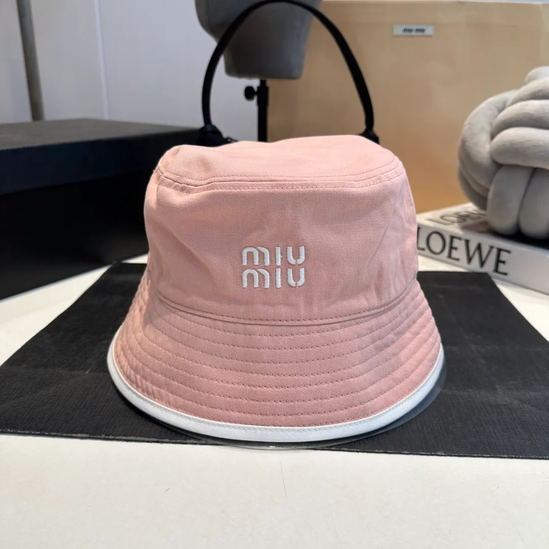 P90 miumiu 24ss new canvas bucket hat double-sided college style bucket hat, fresh and artistic