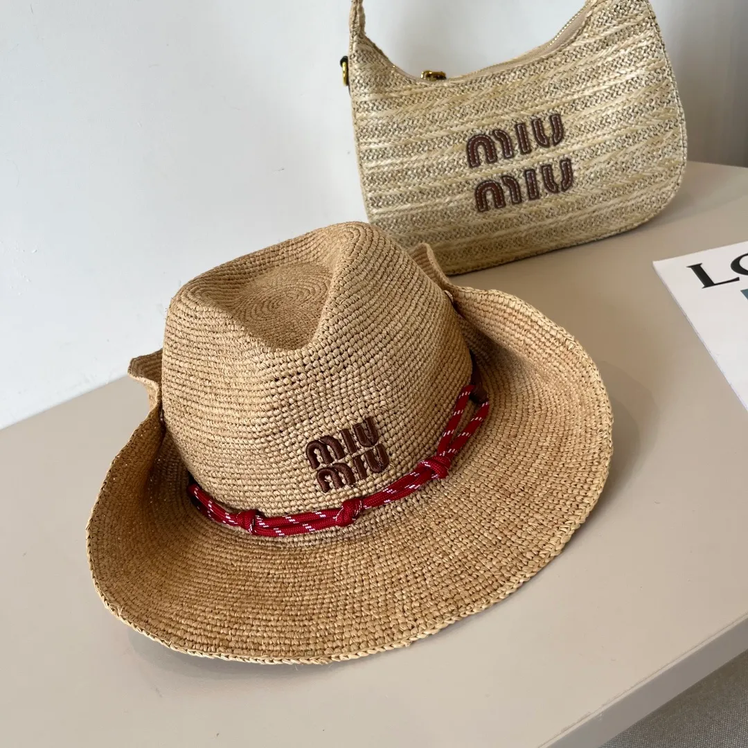 💰270¥ Miumiu official raffia hat, 2025 new sun hat, purely hand-crocheted, made with heavy work, head circumference 57cm, buy it and cherish it, the output is small