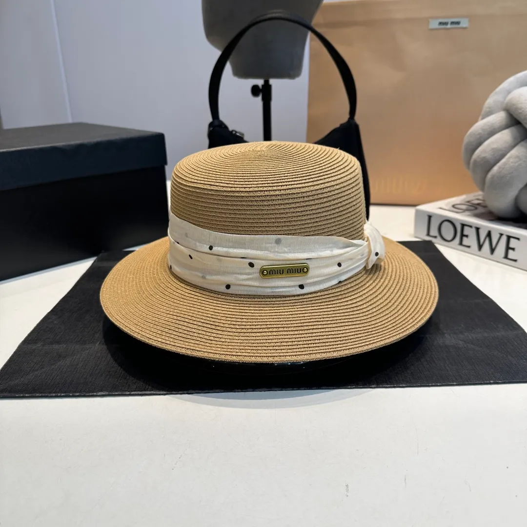 P90 miumiu straw hat, lady style round hat, high-end customization, head circumference 57cm