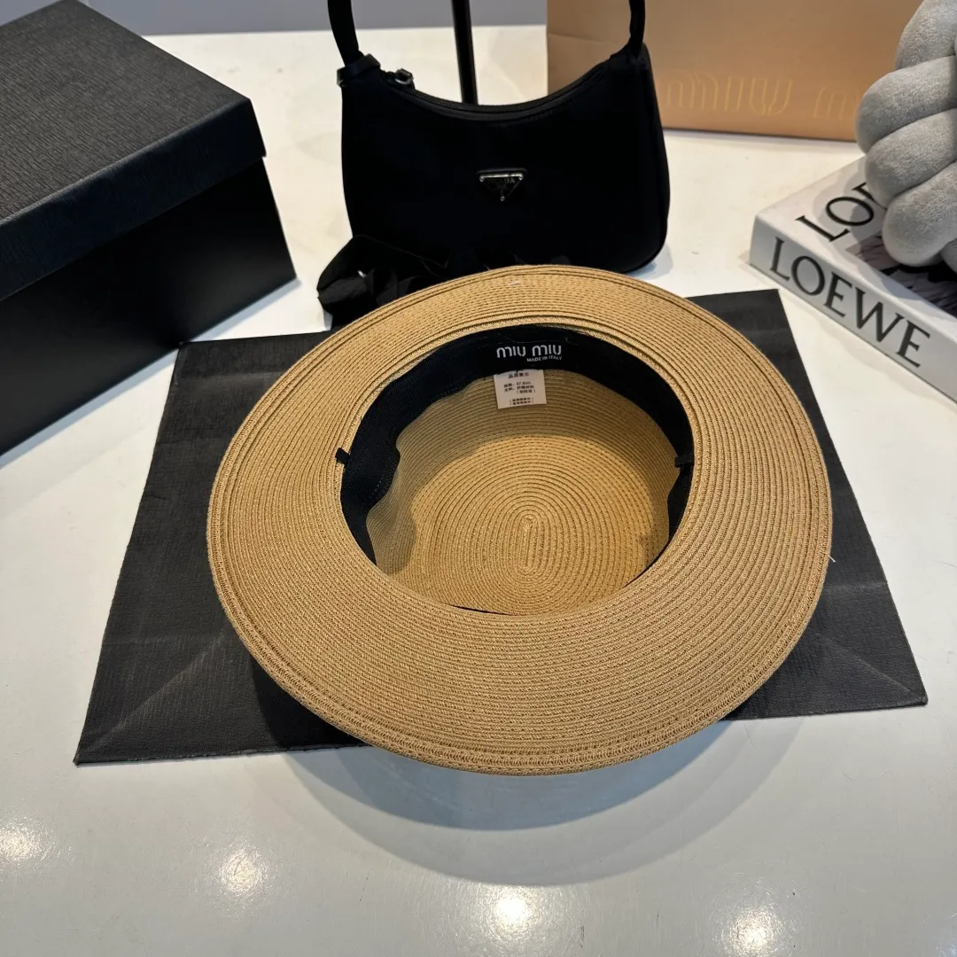 P90 miumiu straw hat, lady style round hat, high-end customization, head circumference 57cm