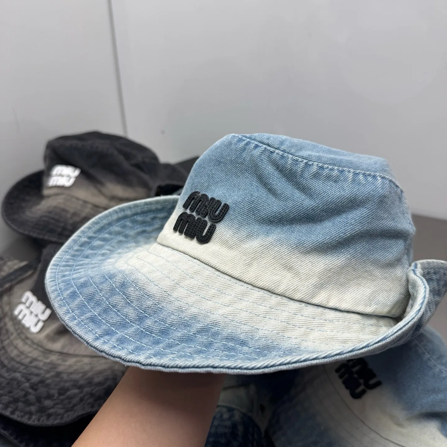 Miumiu spring and summer denim outdoor fisherman hat