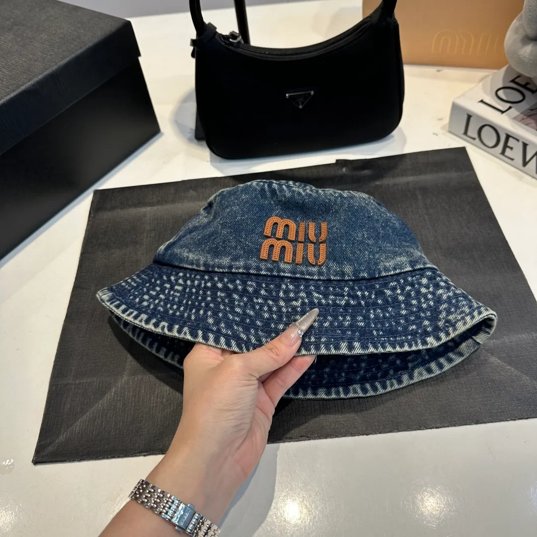 P60 miumiu high-end denim fisherman hat, original quality, head circumference 57cm