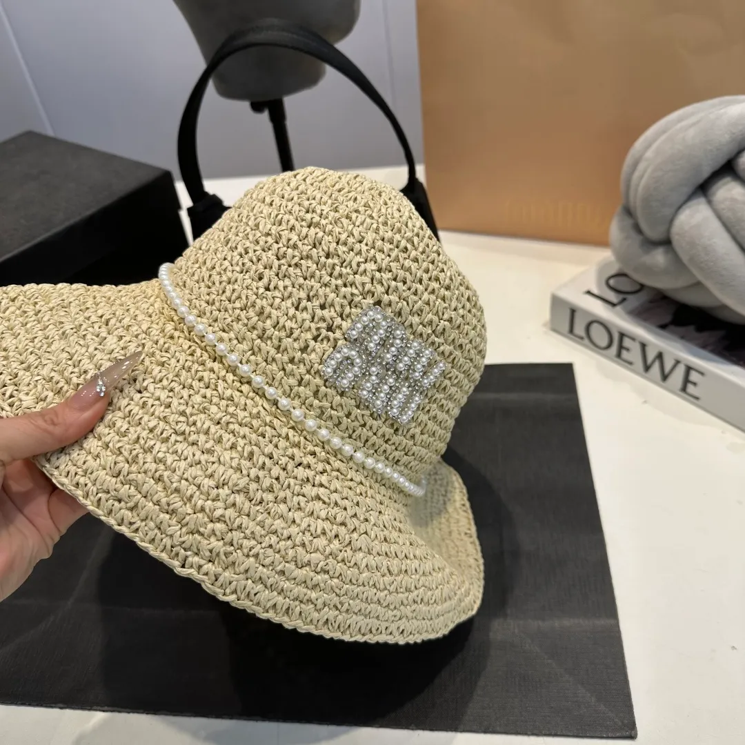 P60 miumiu new flat-top sun hat, straw sun hat, head circumference 57cm