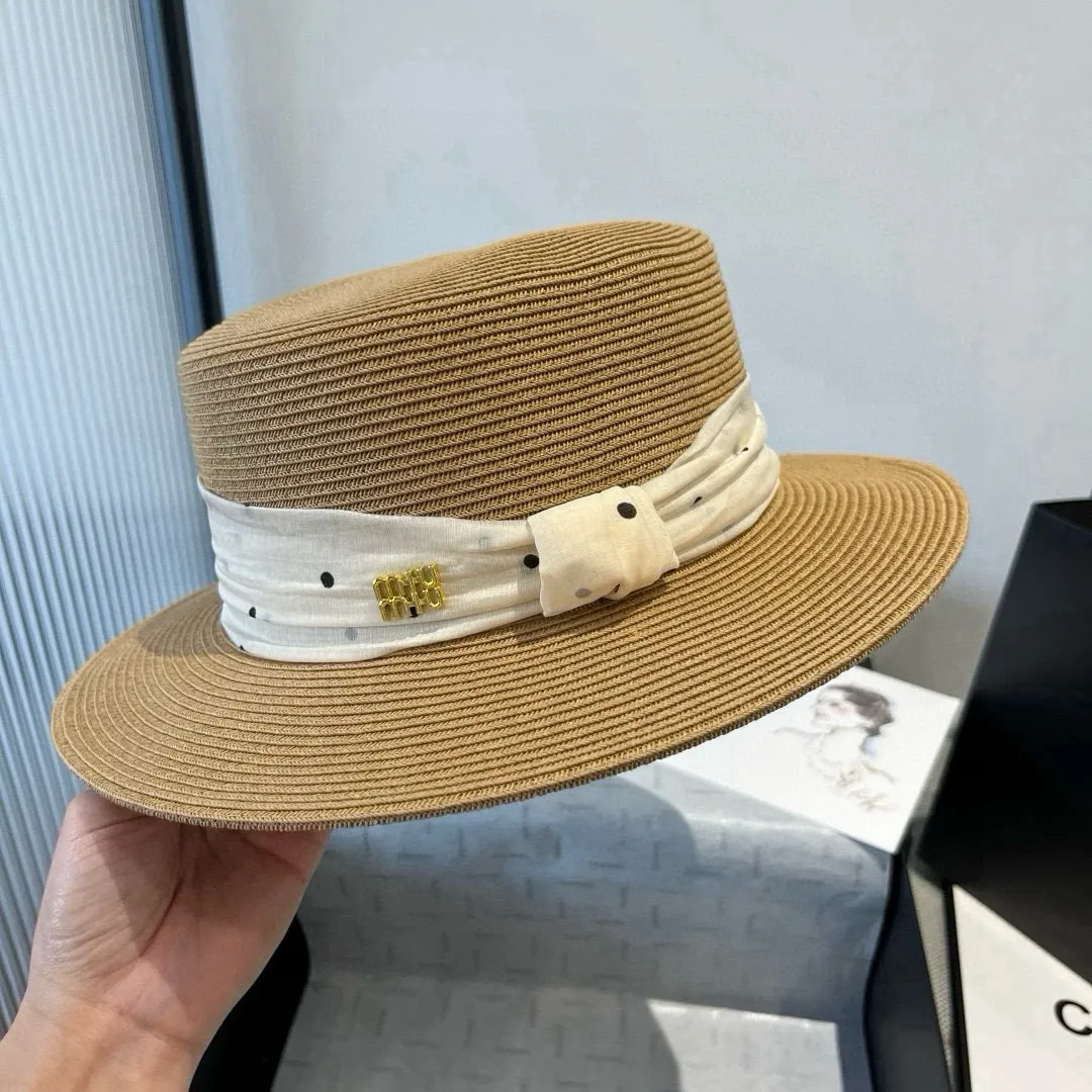 💰150¥ miumiu new flat-top sun hat, straw sun hat, head circumference 57cm