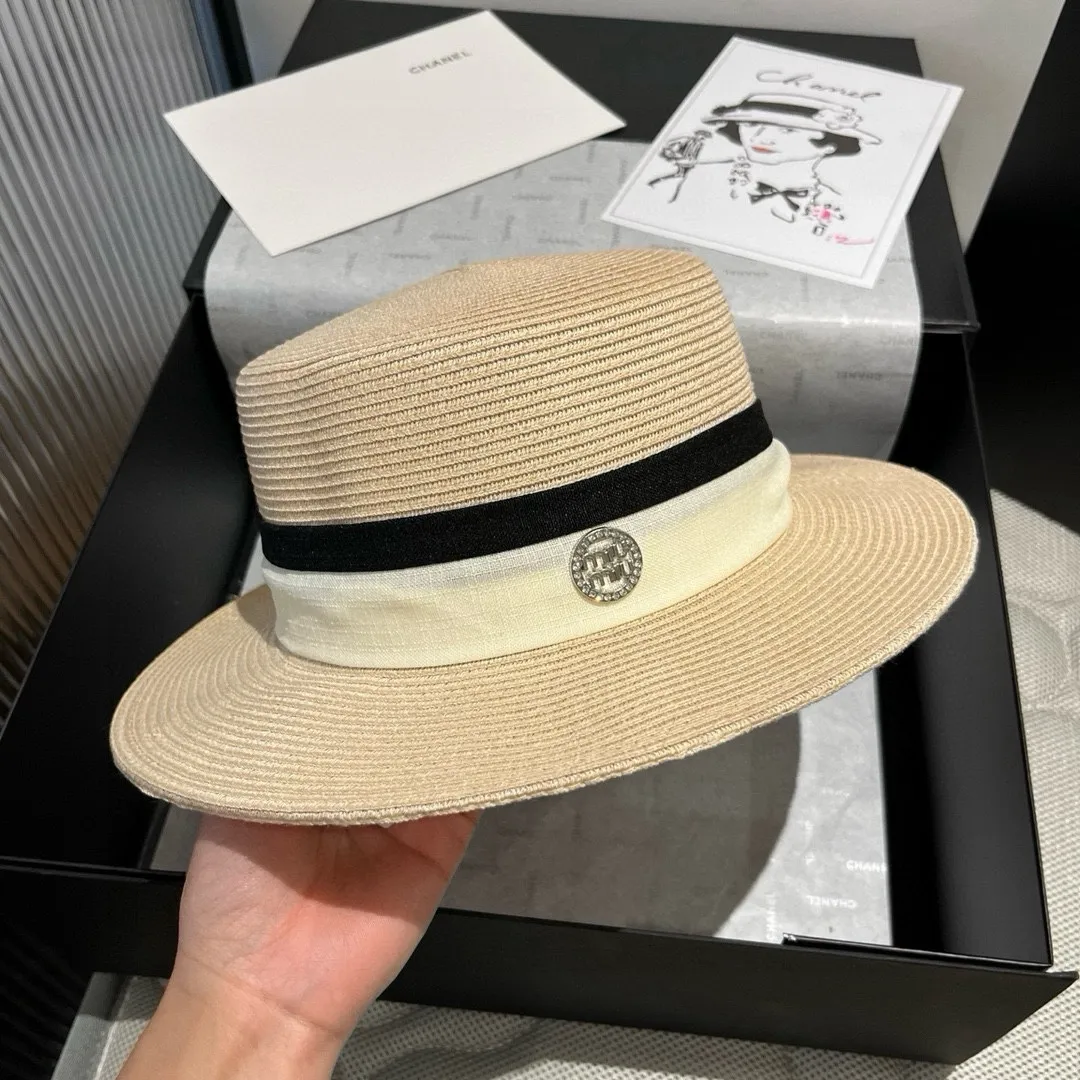 💰160¥ miumiu new flat top hat, PP straw material, head circumference 57cm