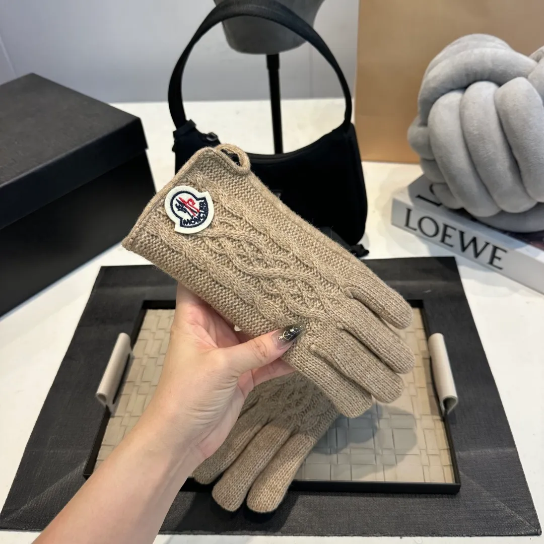 P60 Moncler Twist Wool Gloves Women's Winter Thickened Touch Screen Cycling Bike Protection from Cold and Warmth