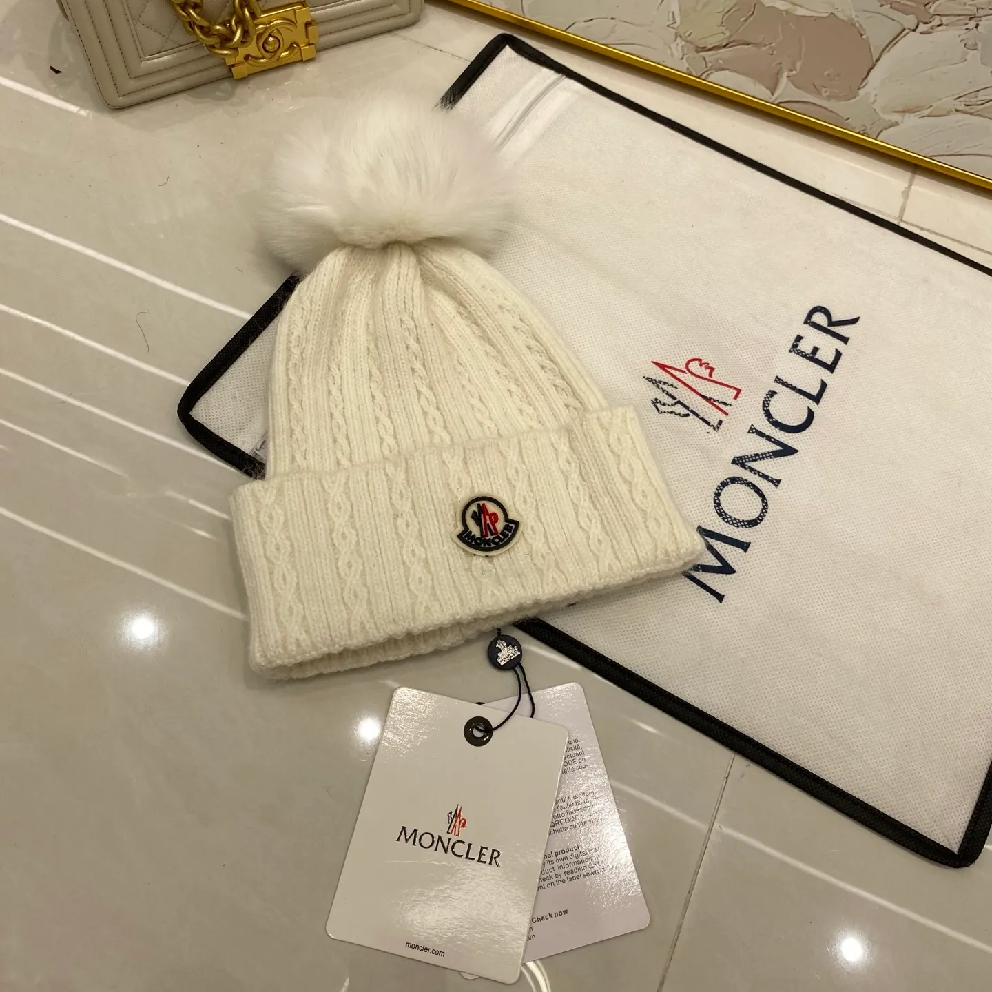 MONCLER rabbit hair twist knitted hat