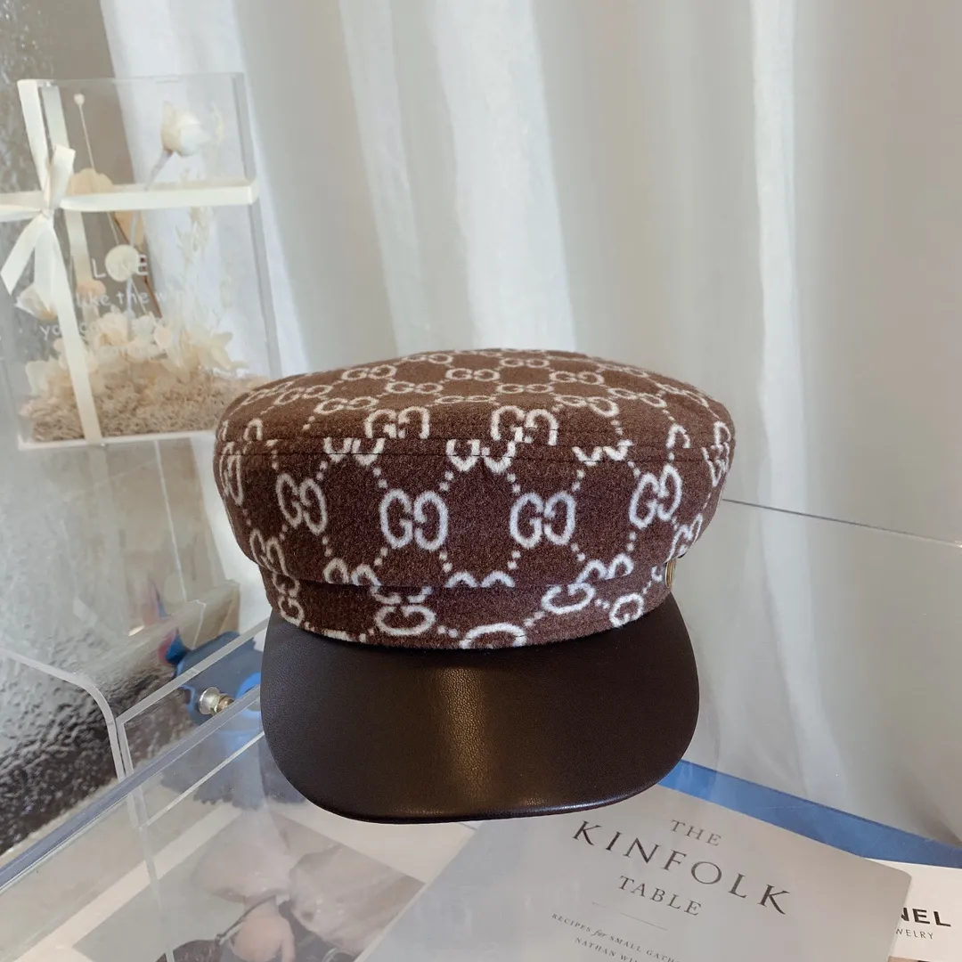 P74 Gucci 2021 autumn and winter new peaked cap, wool military cap, made of classic GG wool fabric, head circumference is about 57cm,