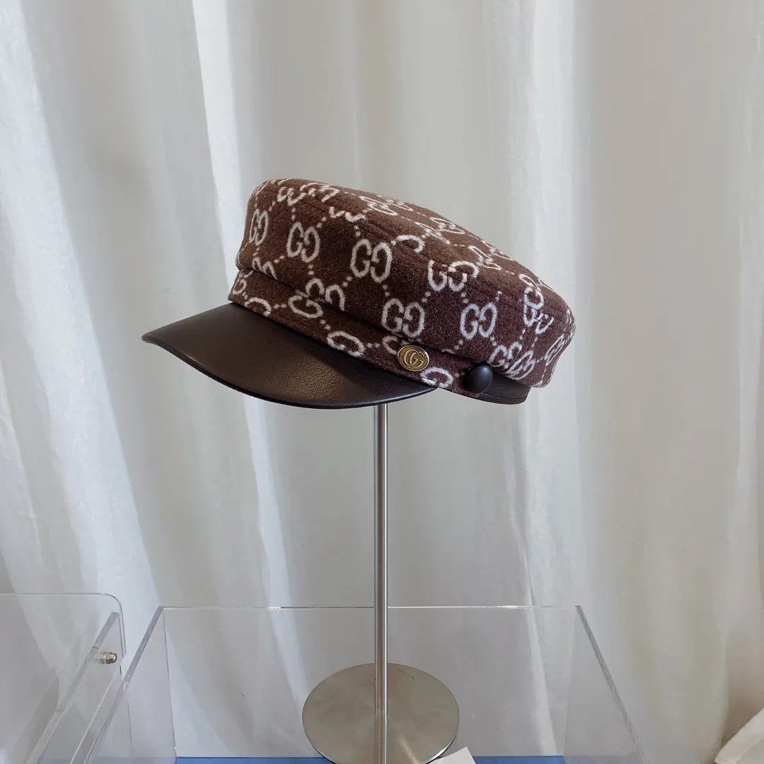 P74 Gucci 2021 autumn and winter new peaked cap, wool military cap, made of classic GG wool fabric, head circumference is about 57cm,