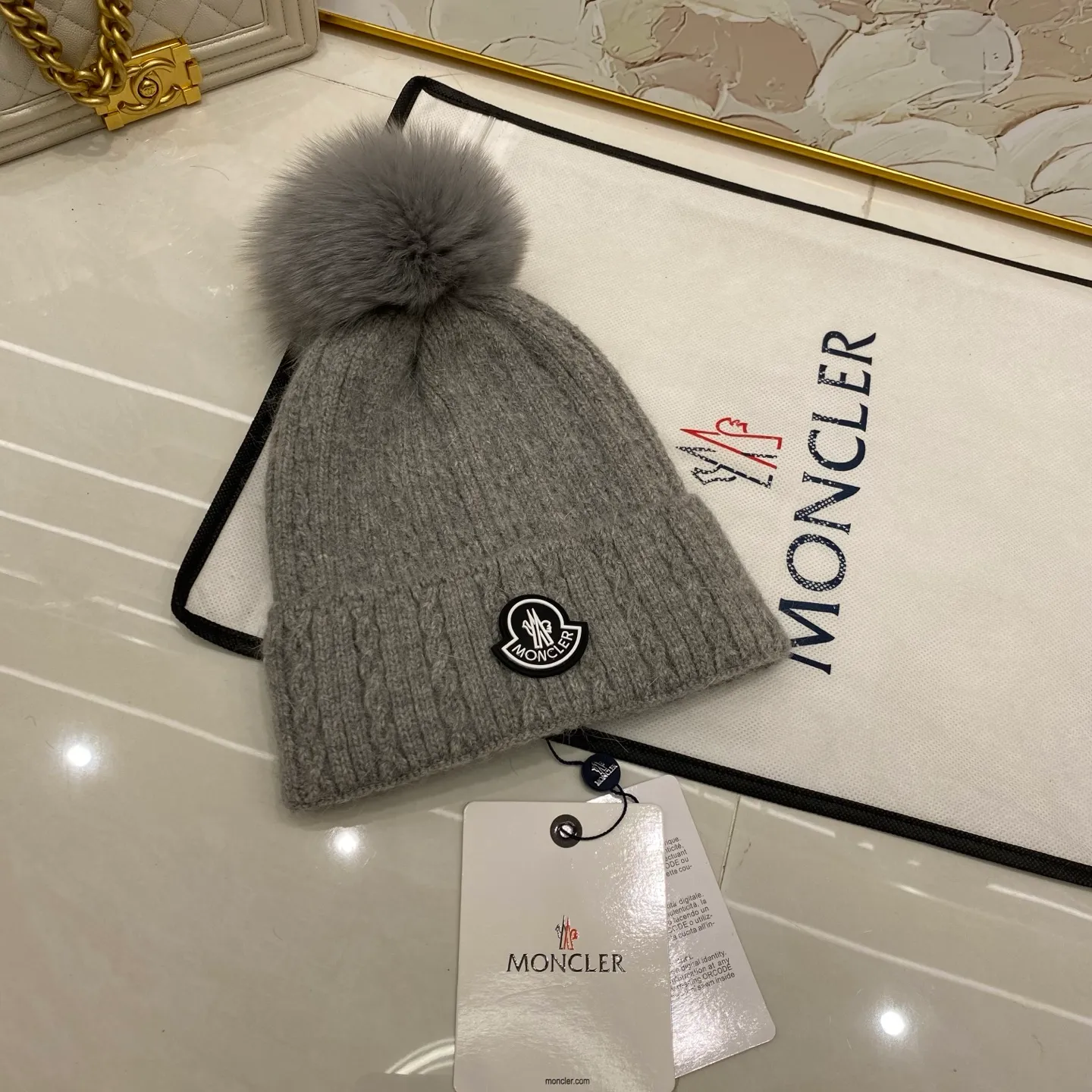 MONCLER rabbit hair twist knitted hat