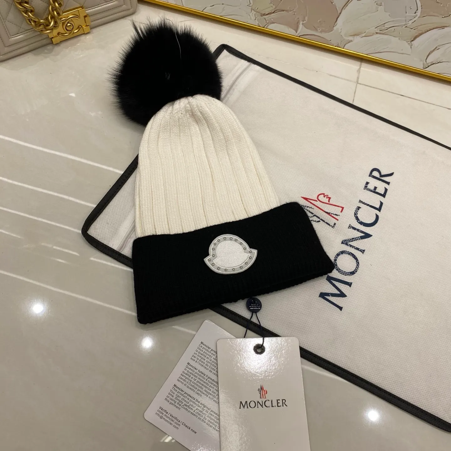 MONCLER rabbit fleece knitted hat