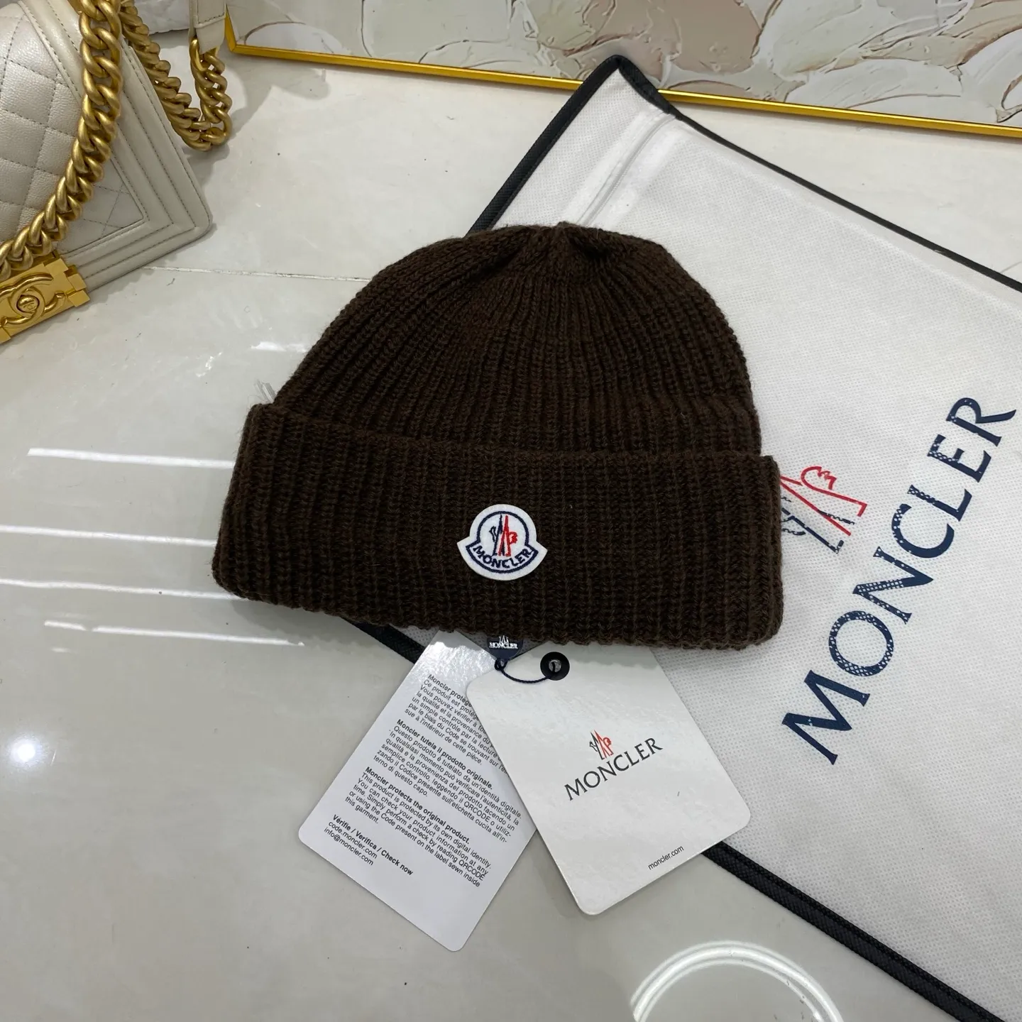 Moncler masked thick knitted hat