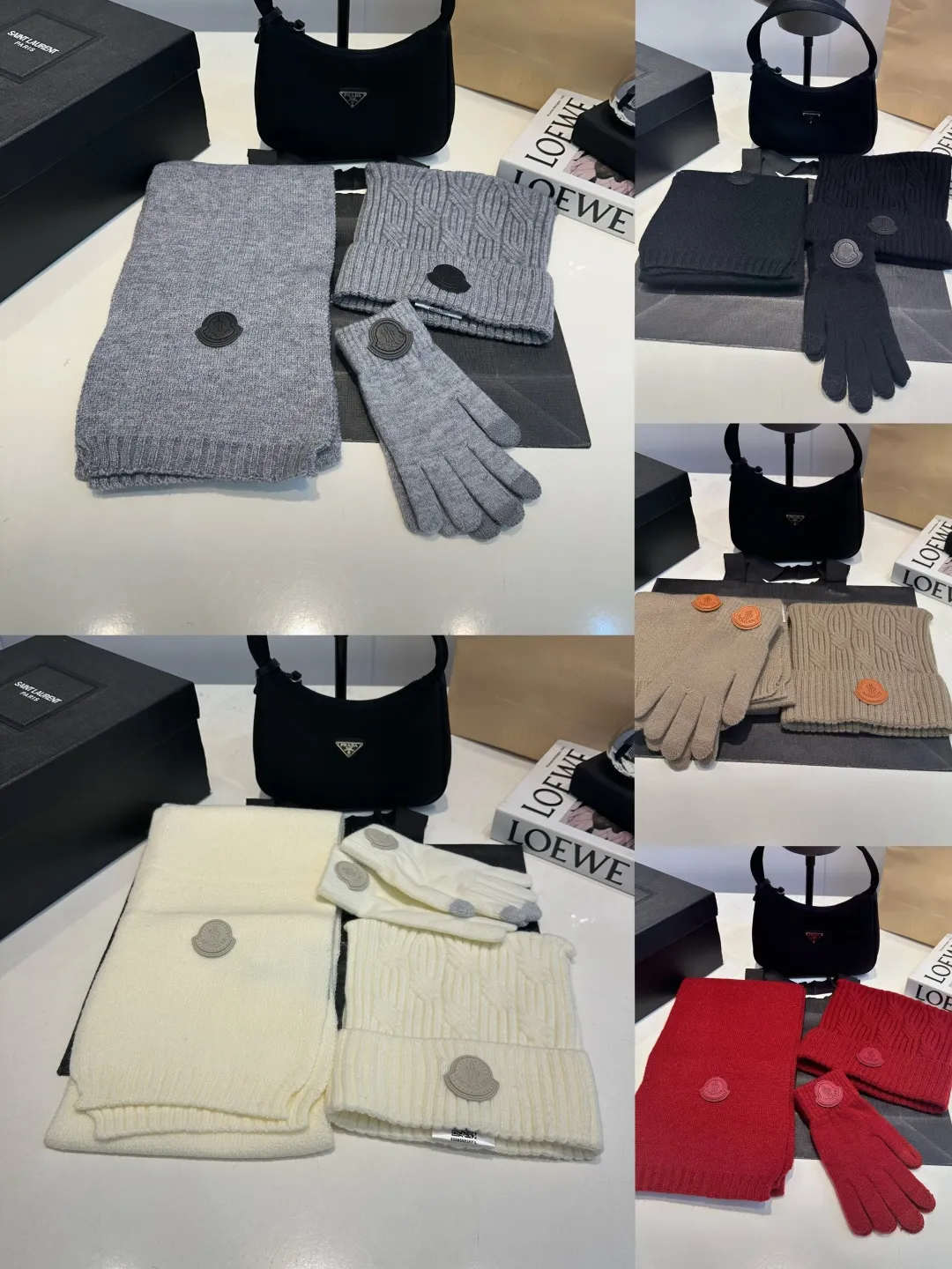 P150 Moncler three-piece muzzle suit autumn and winter cuffed wool knitted beanie. High-quality customization! This must be my favorite of minimalism. It is clean, neat, fashionable and versatile, and will definitely not be picky about your face shape! A fashionable classic that lasts forever! Both men and women are welcome!