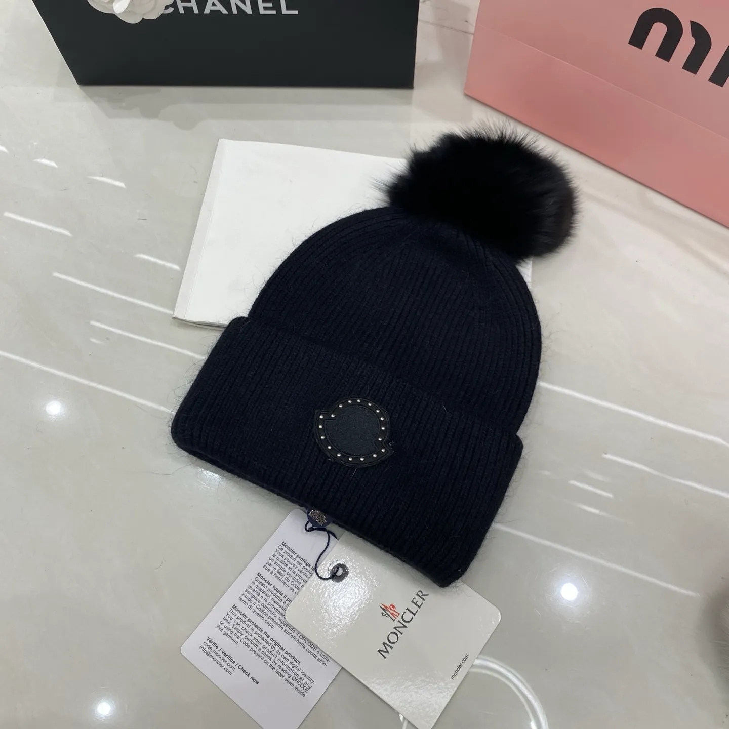 Moncler angora rabbit fur knitted hat