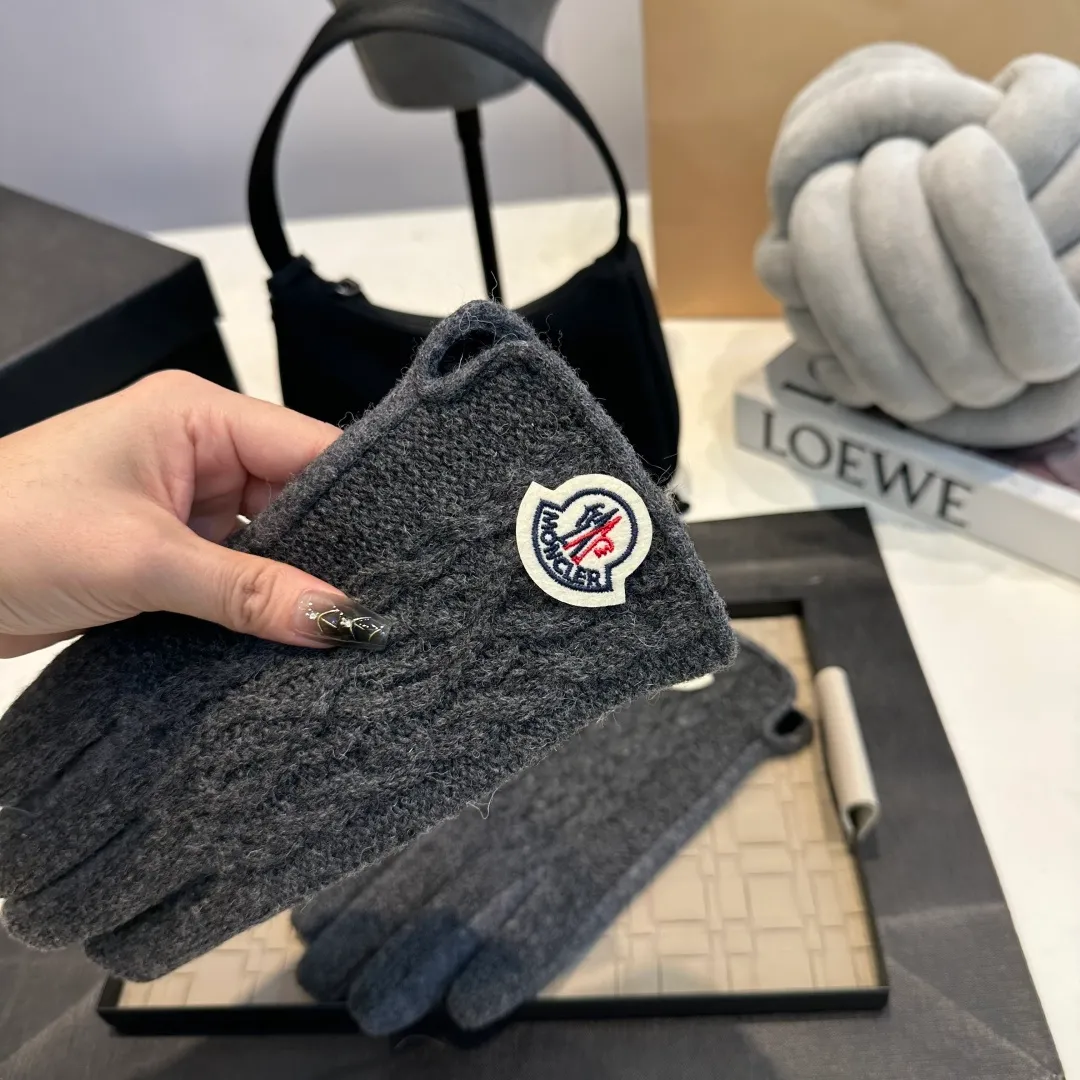 P60 Moncler Twist Wool Gloves Women's Winter Thickened Touch Screen Cycling Bike Protection from Cold and Warmth