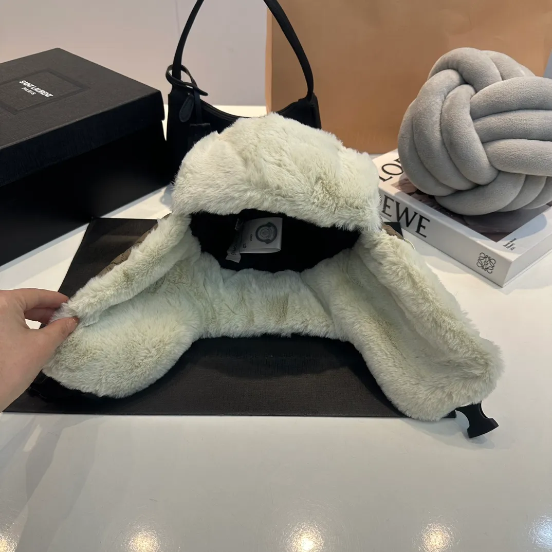 P70 MONCLER masked plush fisherman hat for women 2023 new winter thickened warm ear protection knitted hat Korean version showing face small big head circumference