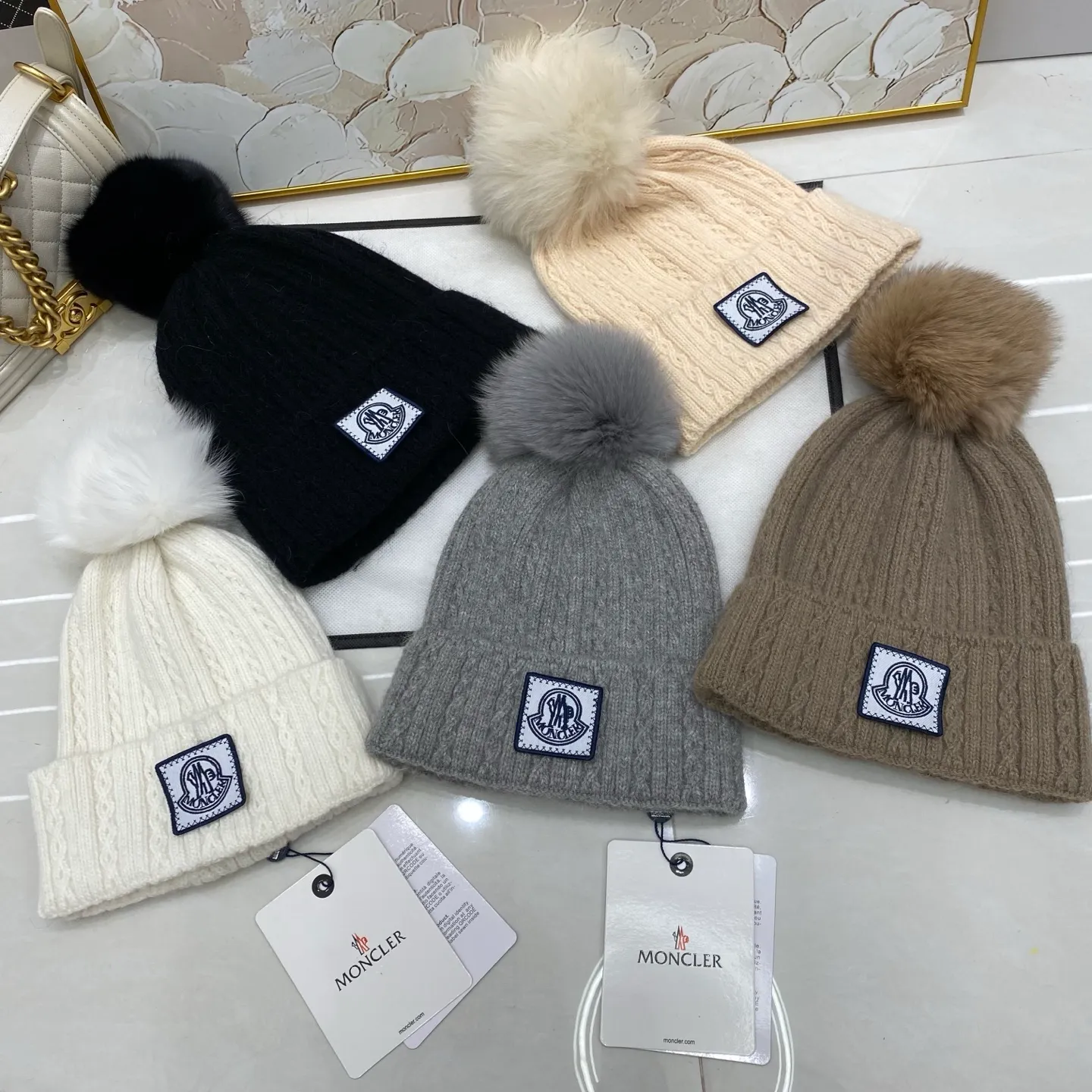 MONCLER rabbit hair twist knitted hat
