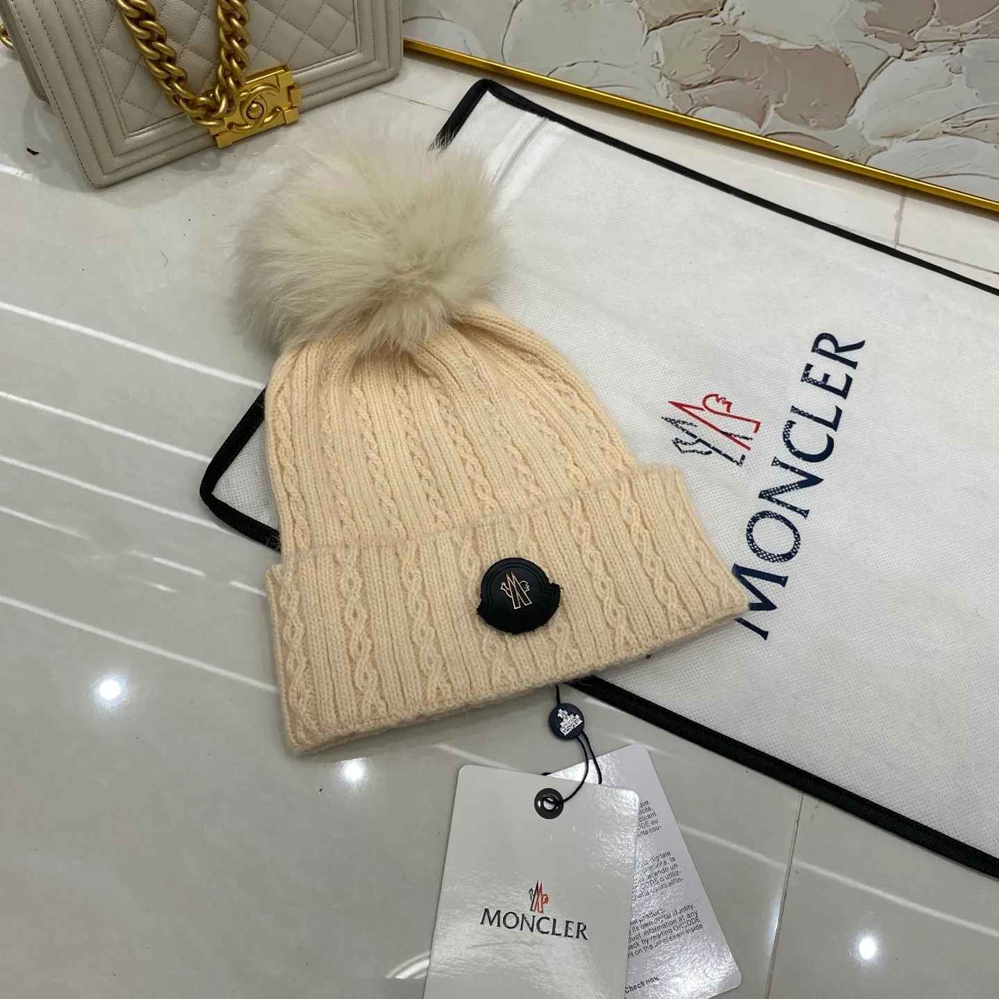 MONCLER rabbit hair twist knitted hat