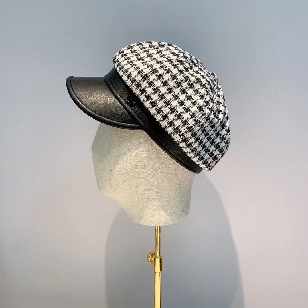 p80 Gucci 2021 autumn and winter new houndstooth painter's hat, peaked cap, GG buckle accessories, head circumference 57cm