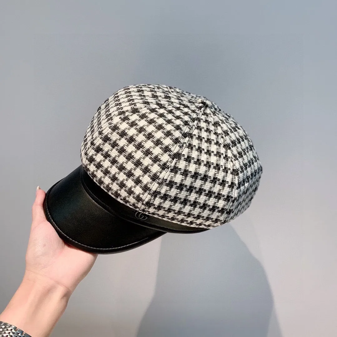 p80 Gucci 2021 autumn and winter new houndstooth painter's hat, peaked cap, GG buckle accessories, head circumference 57cm