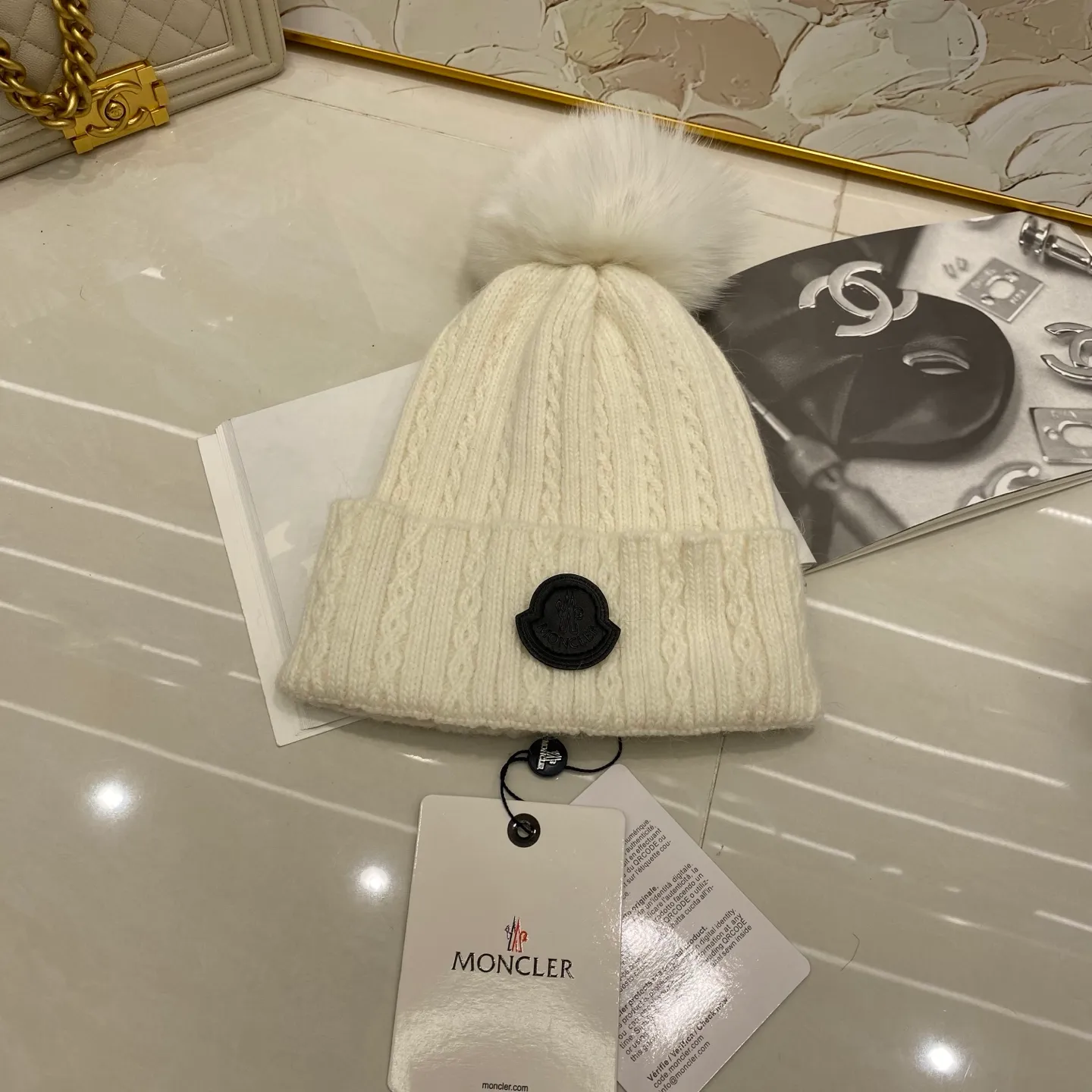MONCLER rabbit hair twist knitted hat