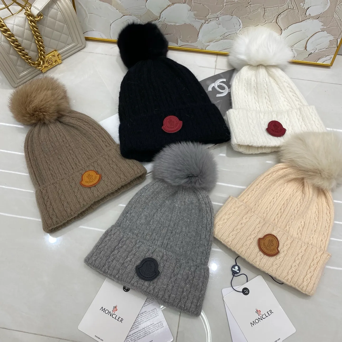 MONCLER rabbit hair twist knitted hat