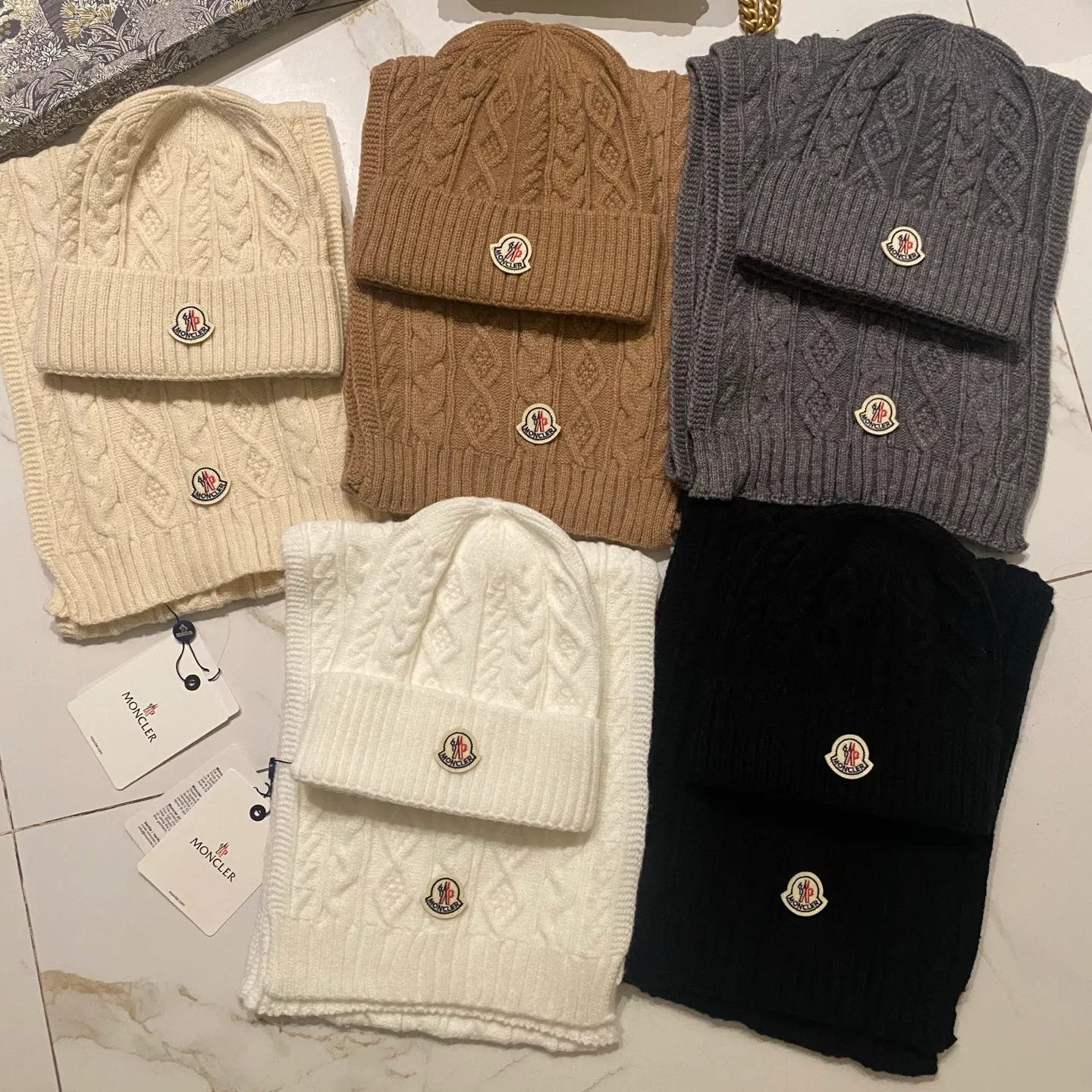 Moncler Mouth Covered Cashmere Suit Hat + Scarf