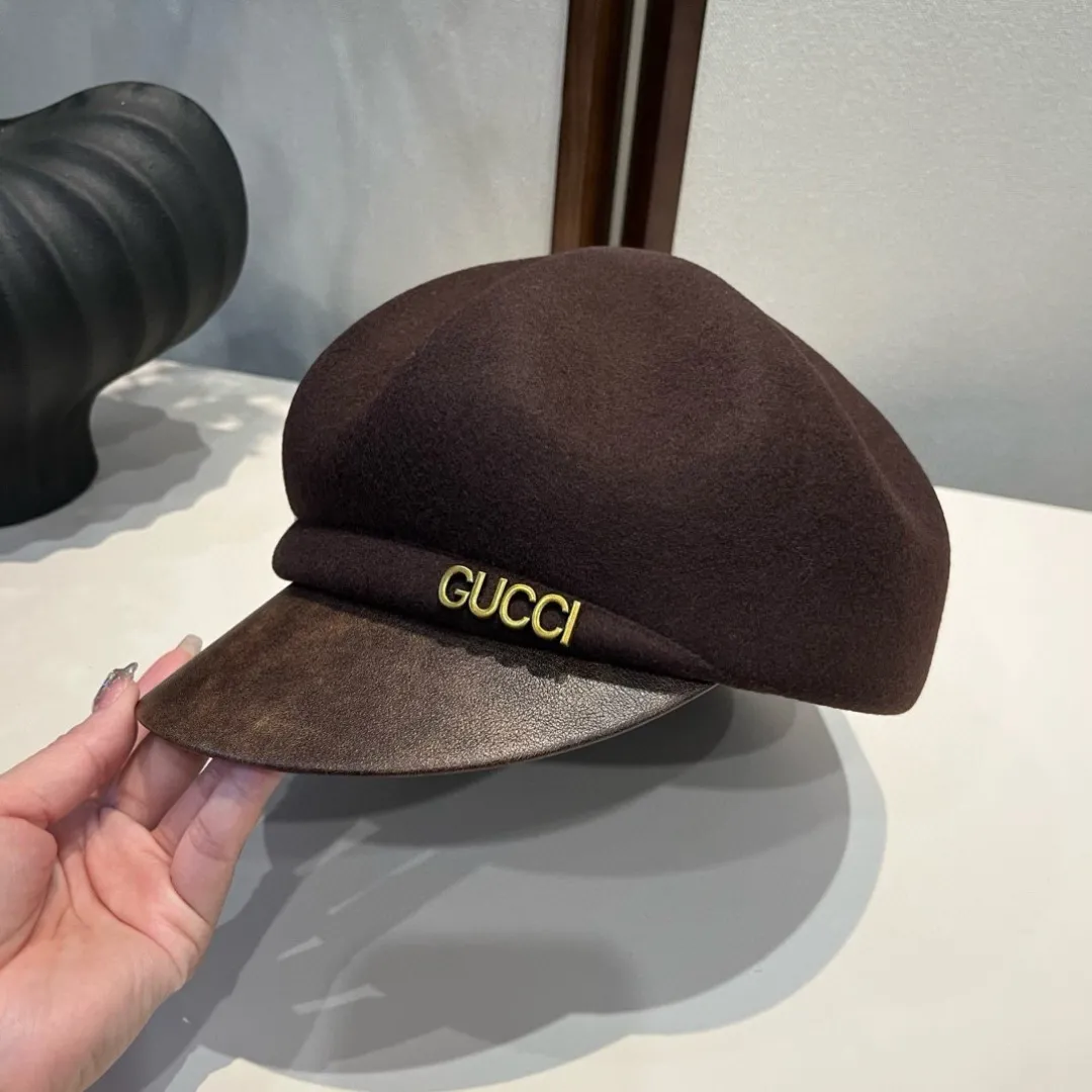 🉐240¥ Gucci new autumn and winter wool duck tongue military cap, 100% wool fabric, head circumference 57cm