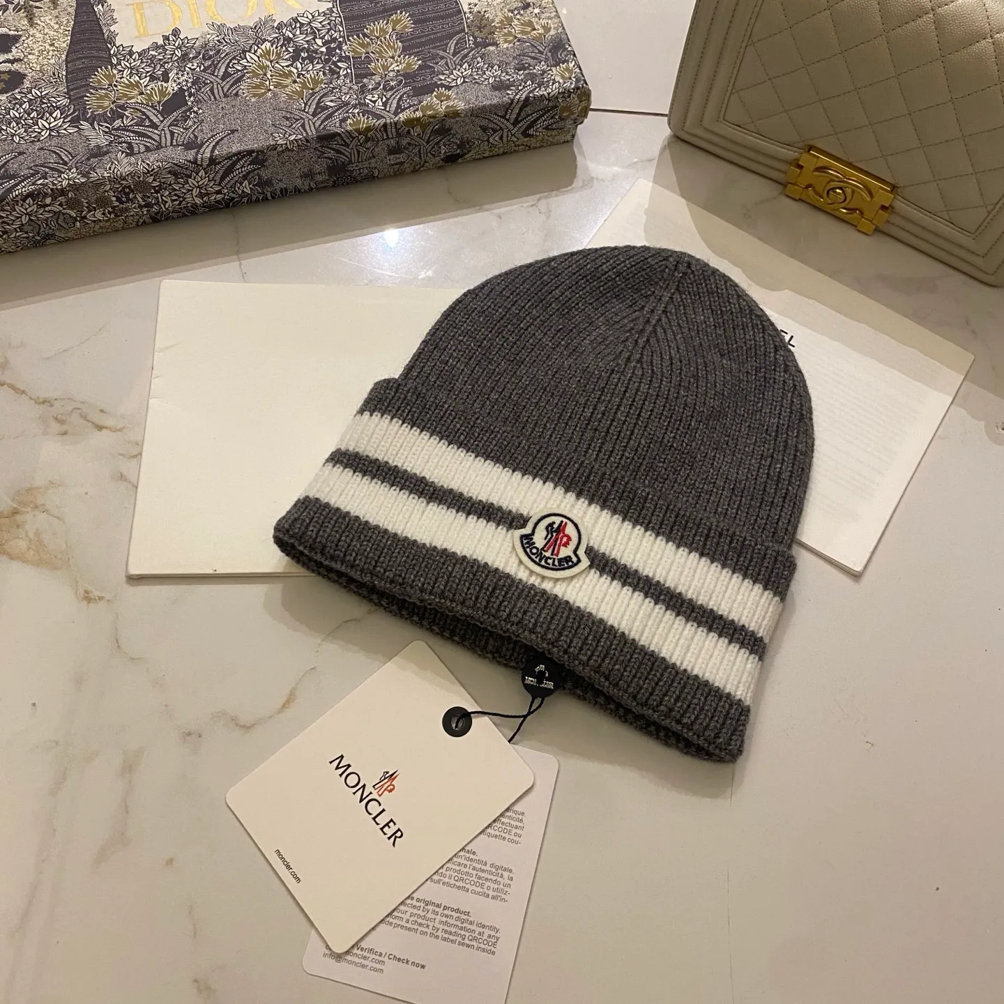 Moncler masked striped knitted hat