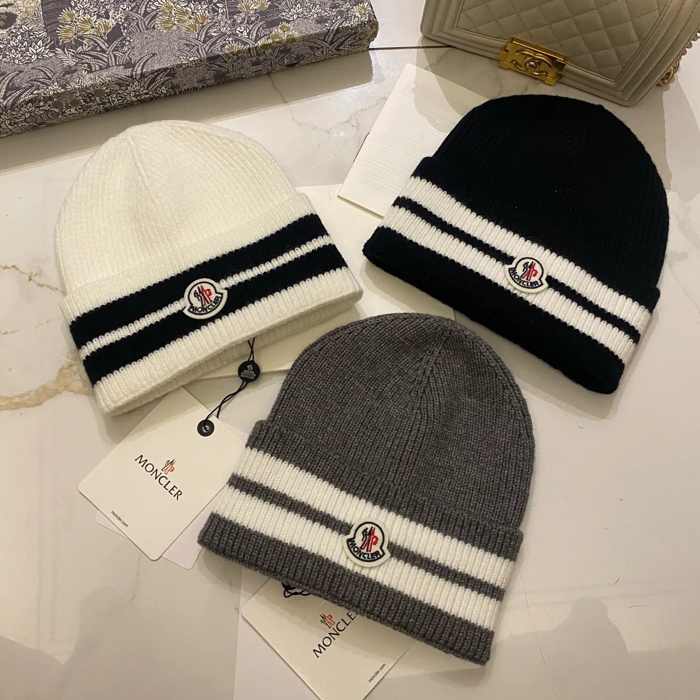 Moncler masked striped knitted hat