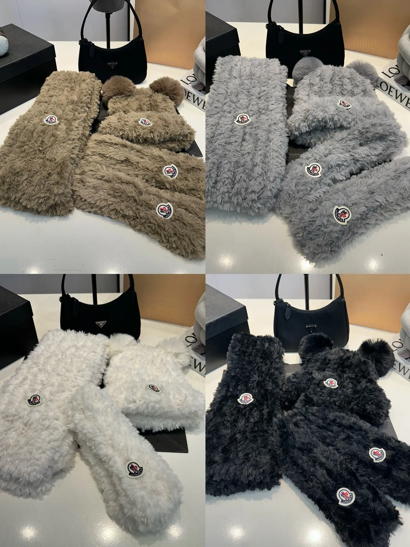 P160 Moncler muzzle hat, gloves, scarf, Angora rabbit fur knitted hat