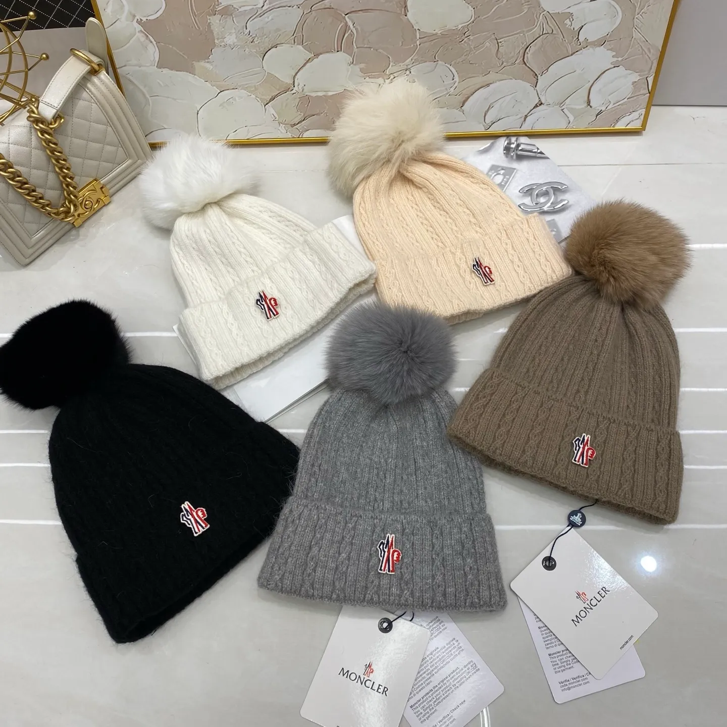 MONCLER rabbit hair twist knitted hat
