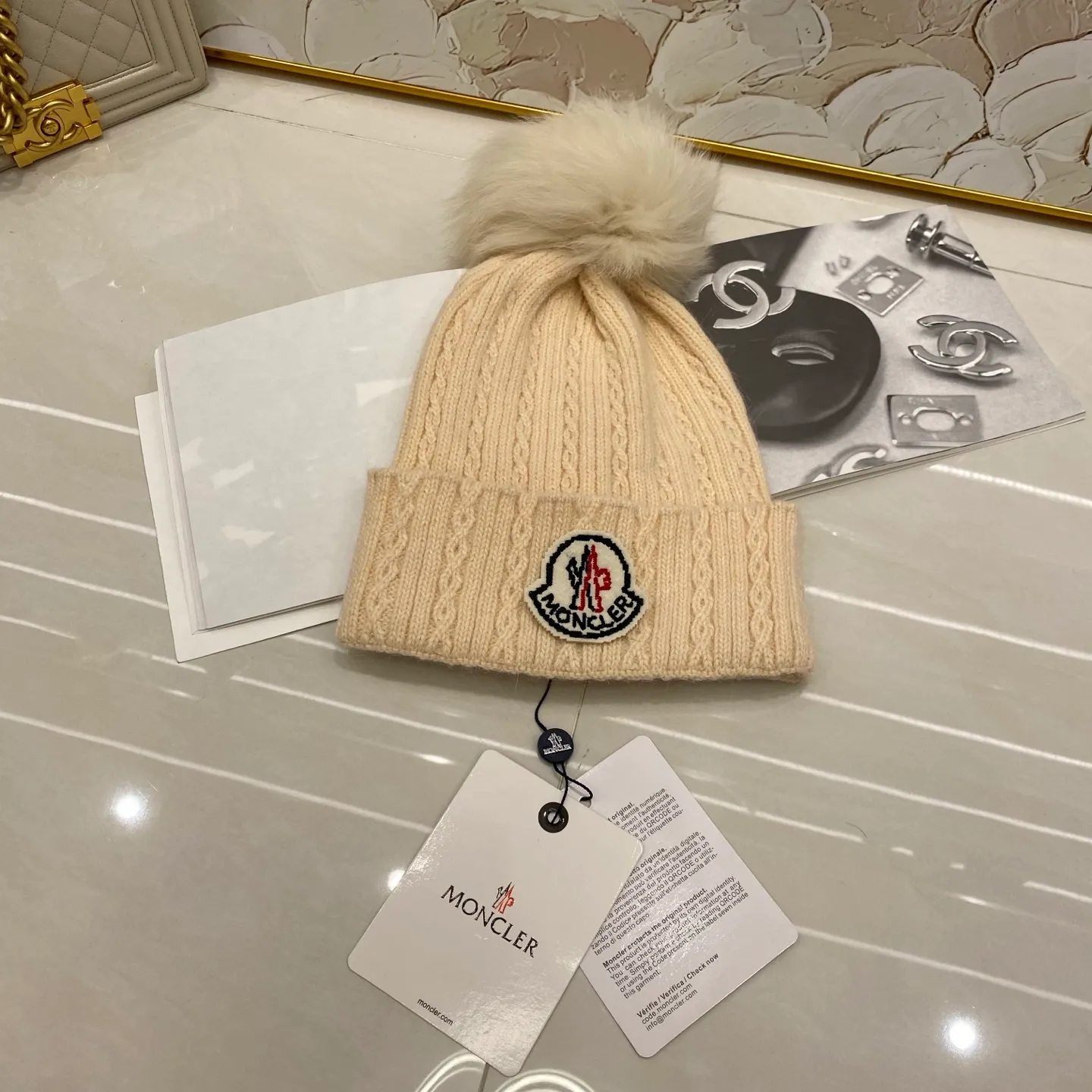 MONCLER rabbit hair twist knitted hat