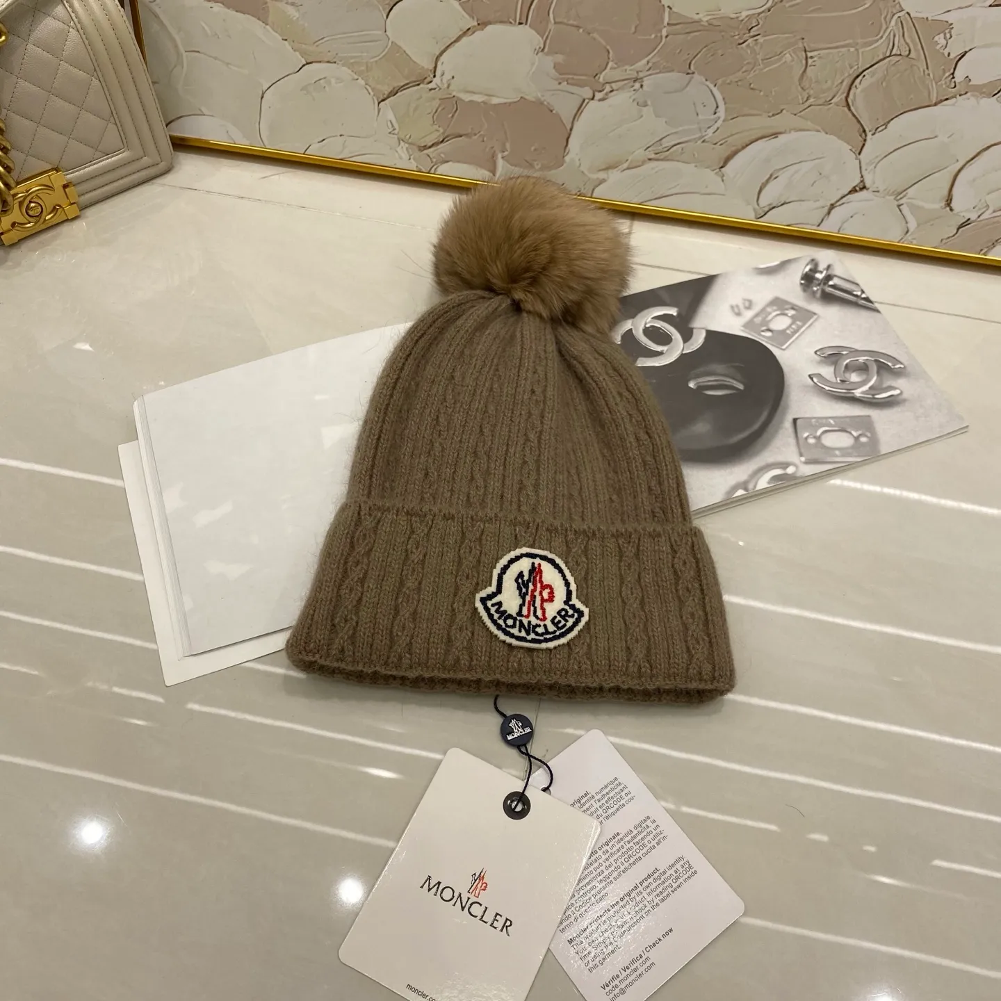 MONCLER rabbit hair twist knitted hat