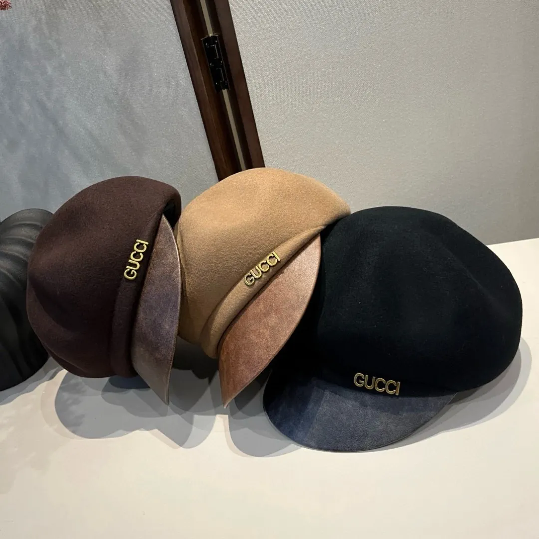 🉐240¥ Gucci new autumn and winter wool duck tongue military cap, 100% wool fabric, head circumference 57cm