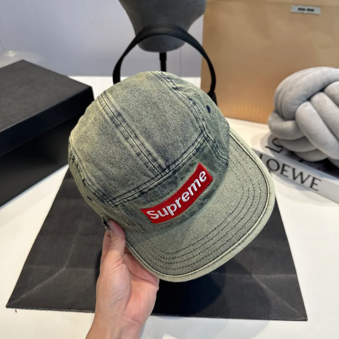 p50 SUPreme American washed denim baseball cap for men and women, street fashion brand, large head circumference, heavy industry duck cap