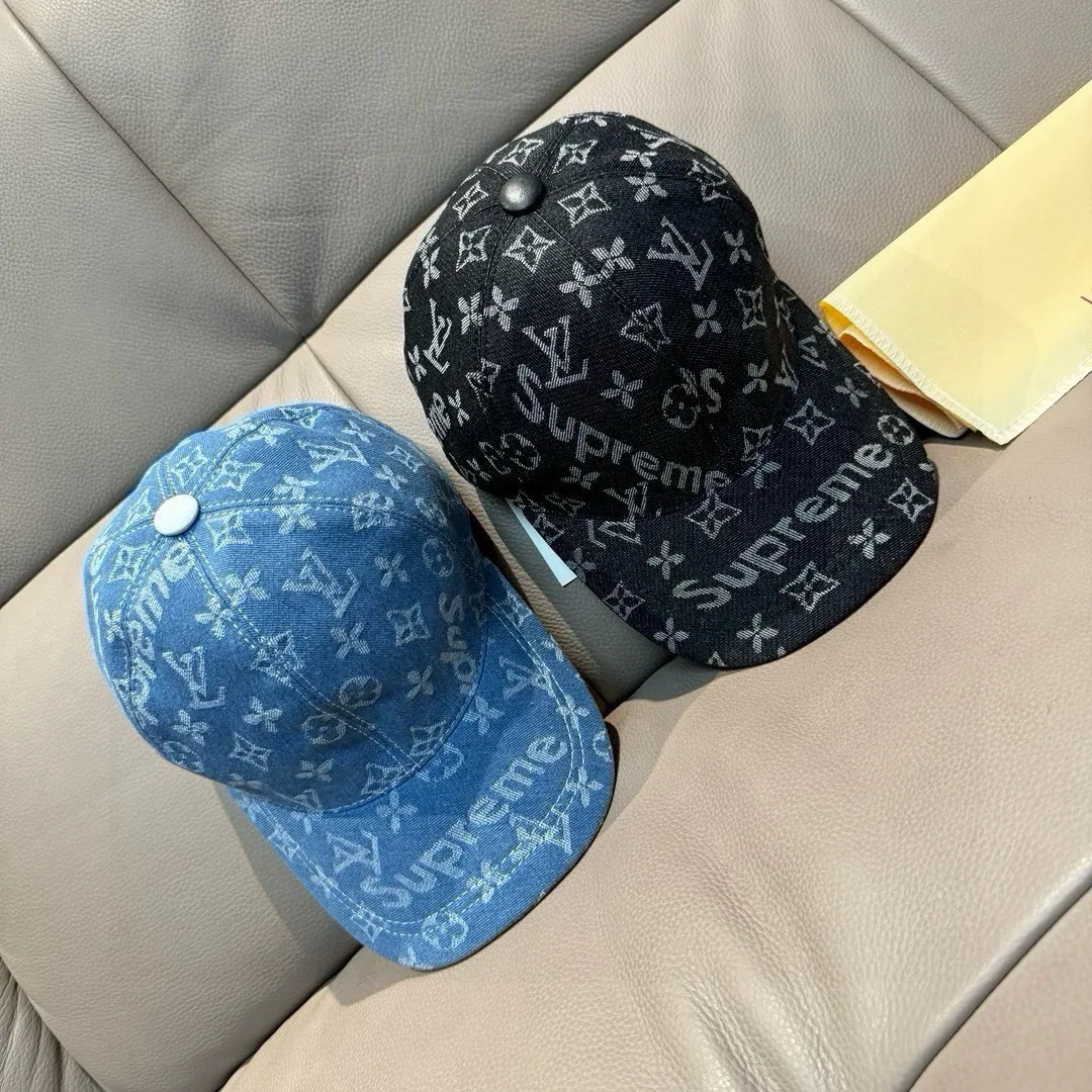 Batch 90, LV*supreme cooperation model, popular original baseball cap, 1:1 mold customization, original jacquard denim fabric + first layer of cowhide, meticulous and perfect workmanship, excellent quality, basic head circumference 56, adjustable patches.