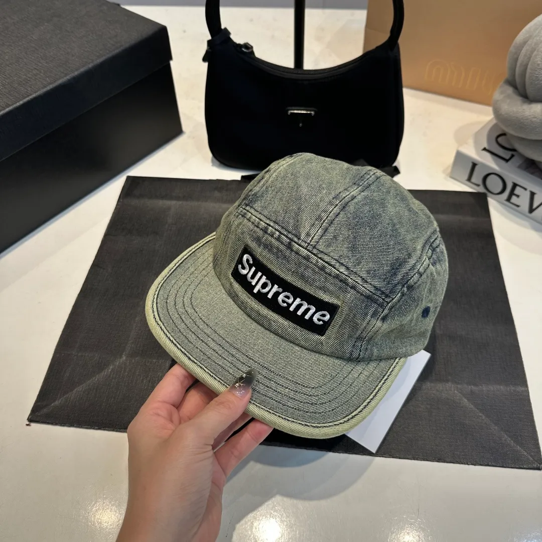 p50 SUPreme American washed denim baseball cap for men and women, street fashion brand, large head circumference, heavy industry duck cap
