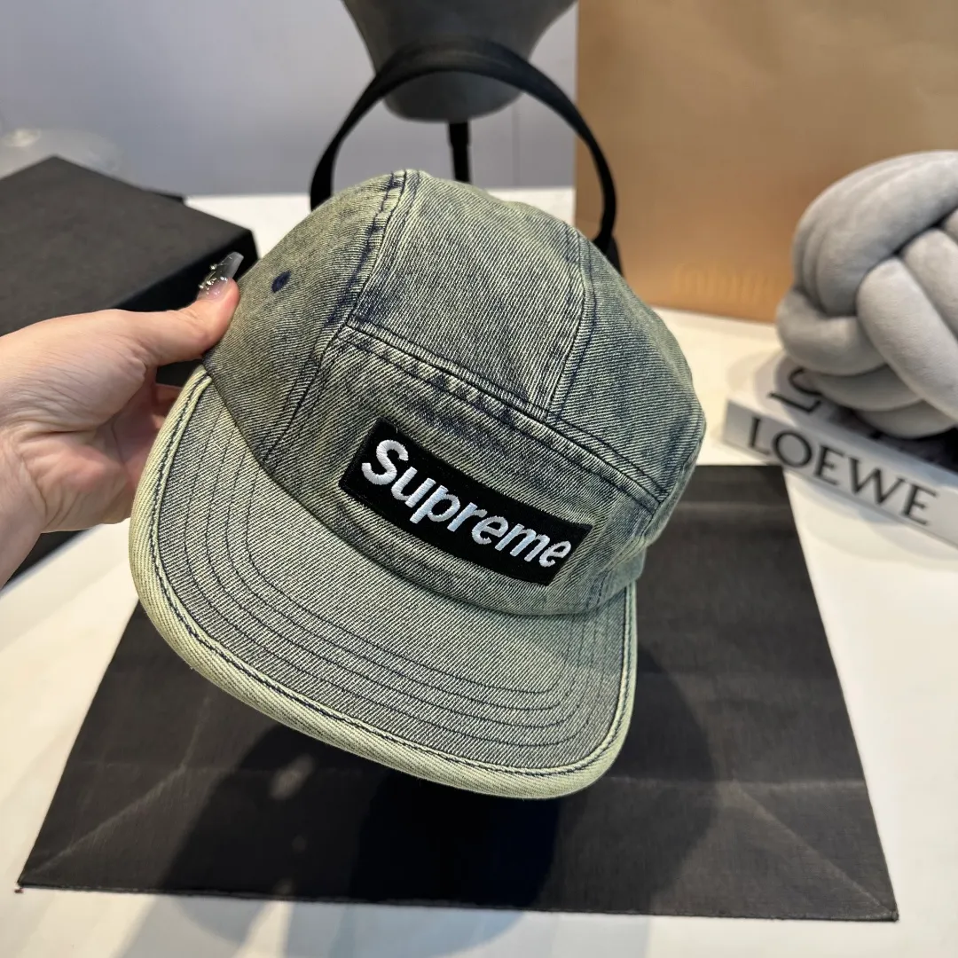 p50 SUPreme American washed denim baseball cap for men and women, street fashion brand, large head circumference, heavy industry duck cap