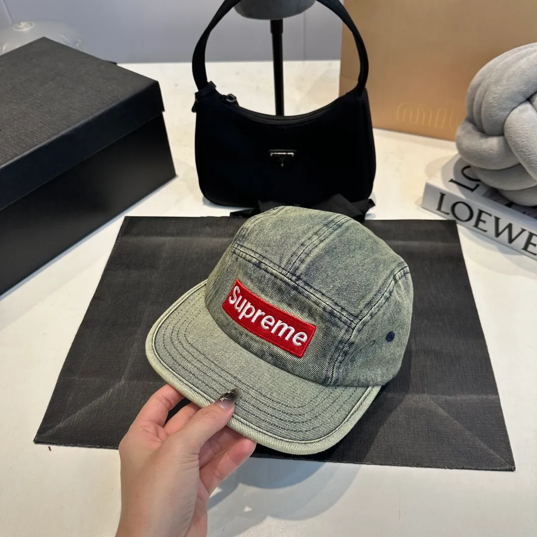 p50 SUPreme American washed denim baseball cap for men and women, street fashion brand, large head circumference, heavy industry duck cap