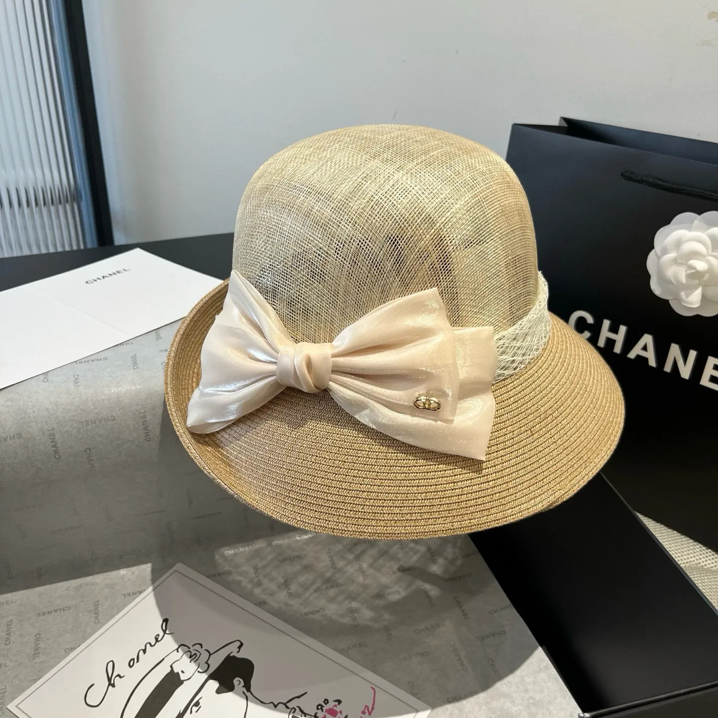 💰200¥ Valentino VELNTINO linen hat, curled top hat, head circumference 57cm