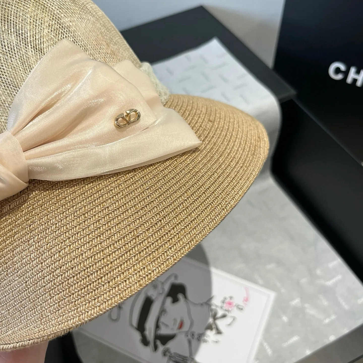 💰200¥ Valentino VELNTINO linen hat, curled top hat, head circumference 57cm