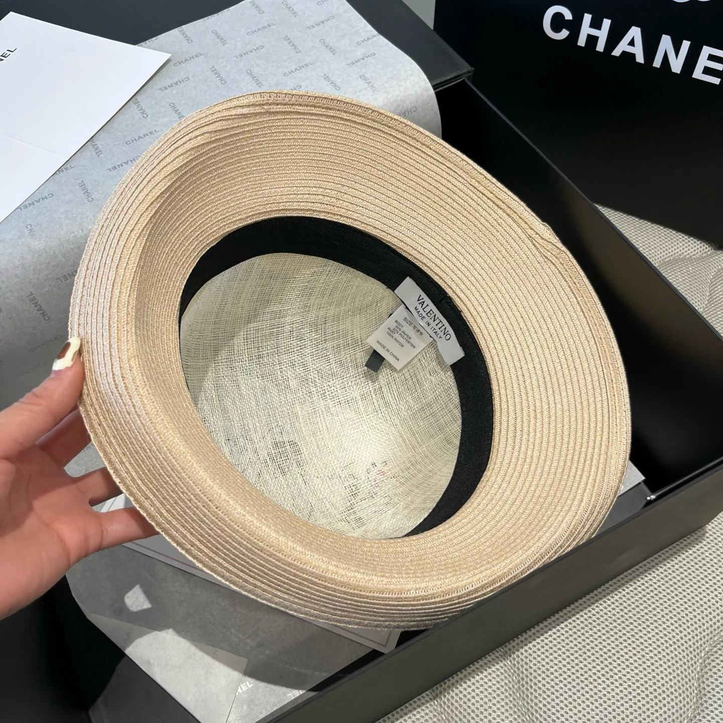 💰200¥ Valentino VELNTINO linen hat, curled top hat, head circumference 57cm