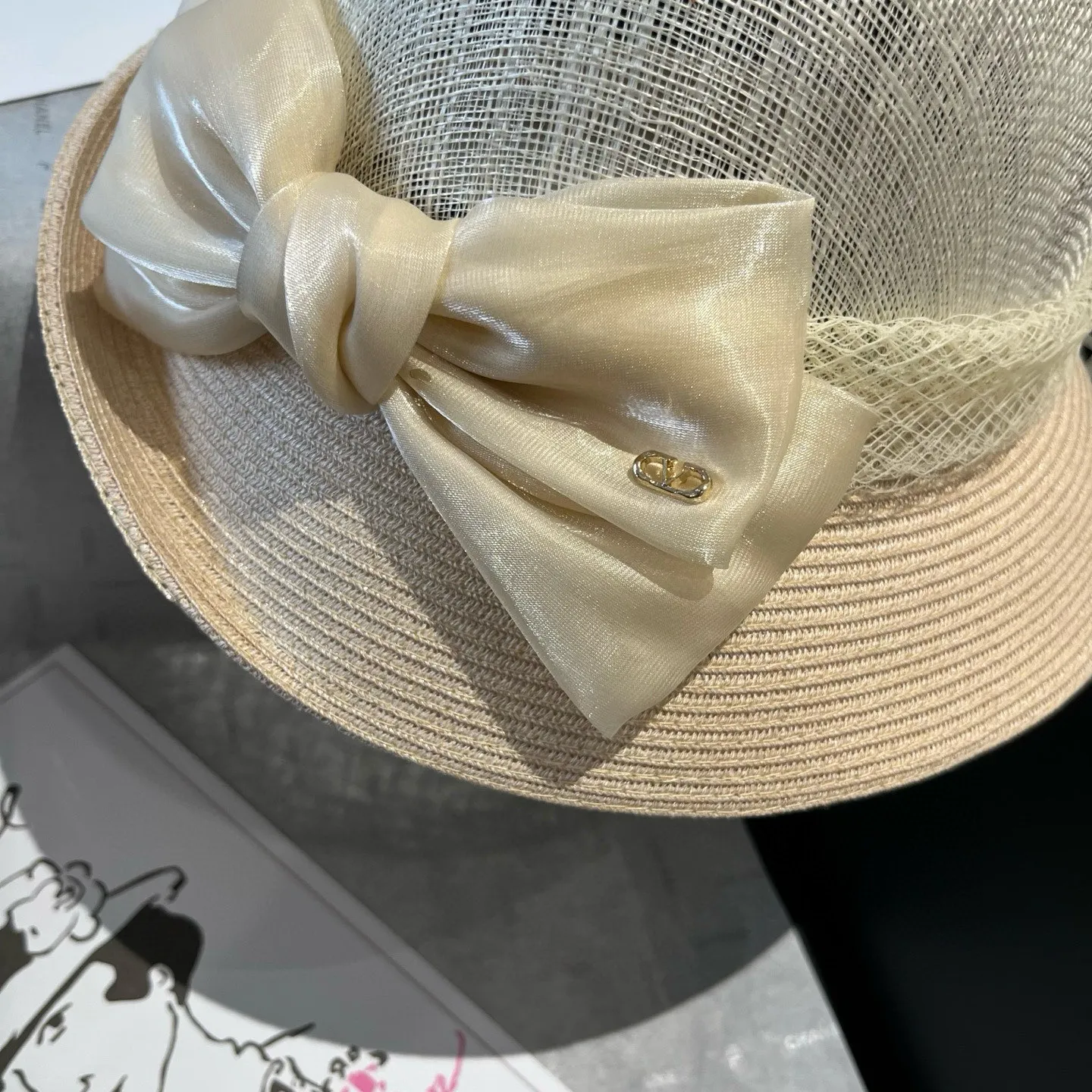 💰200¥ Valentino VELNTINO linen hat, curled top hat, head circumference 57cm
