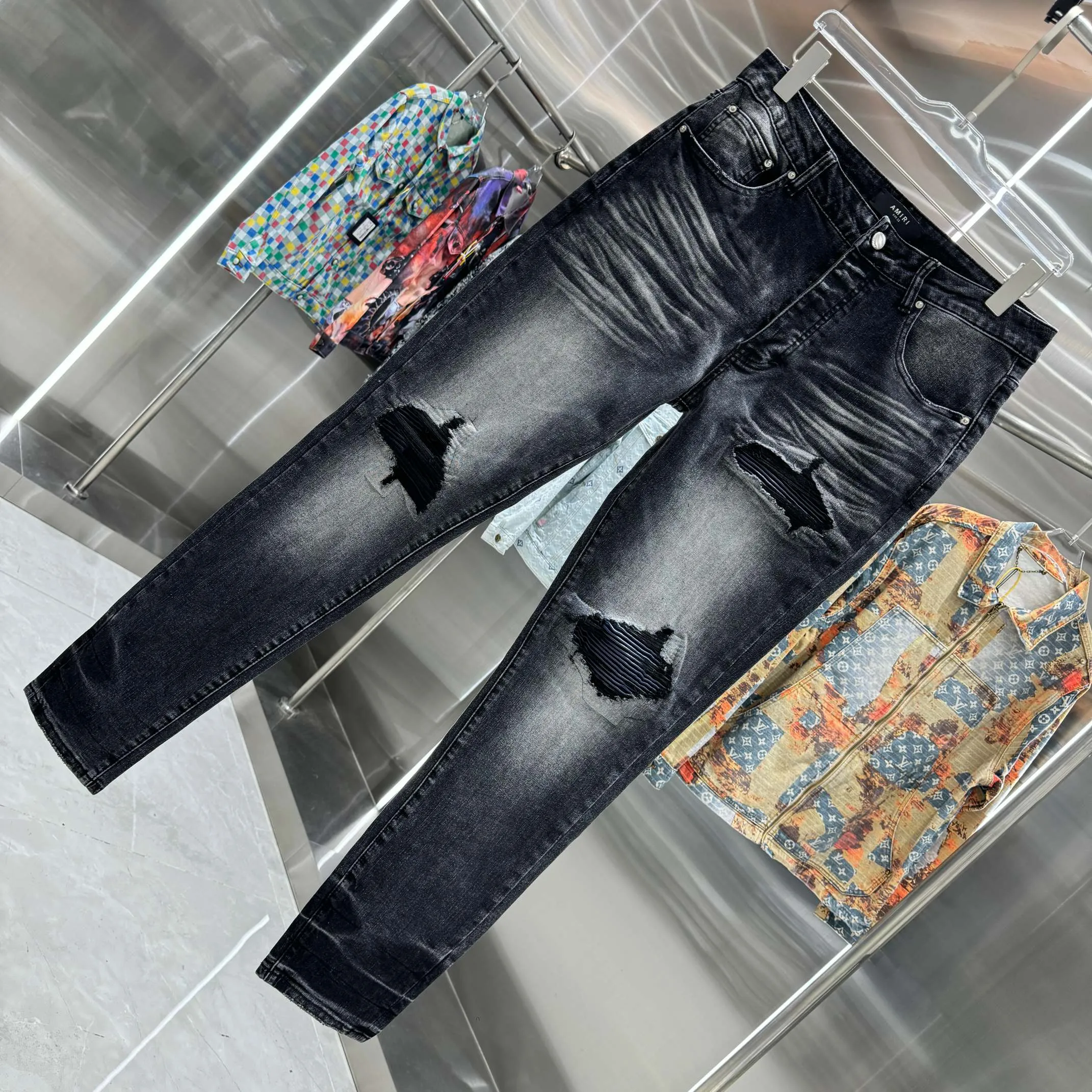 P290 Amiri ripped craft street fashion slim fit stretch jeans Color Black Size 30 32 34 36 38